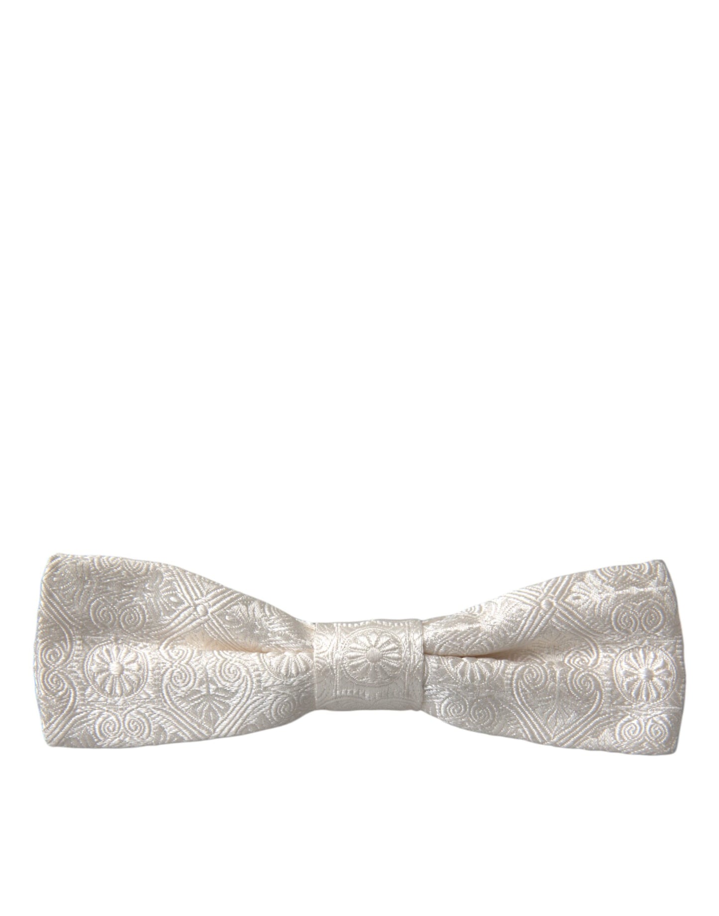 Dolce & Gabbana White Floral Brocade Adjustable Neck Men Bow Tie