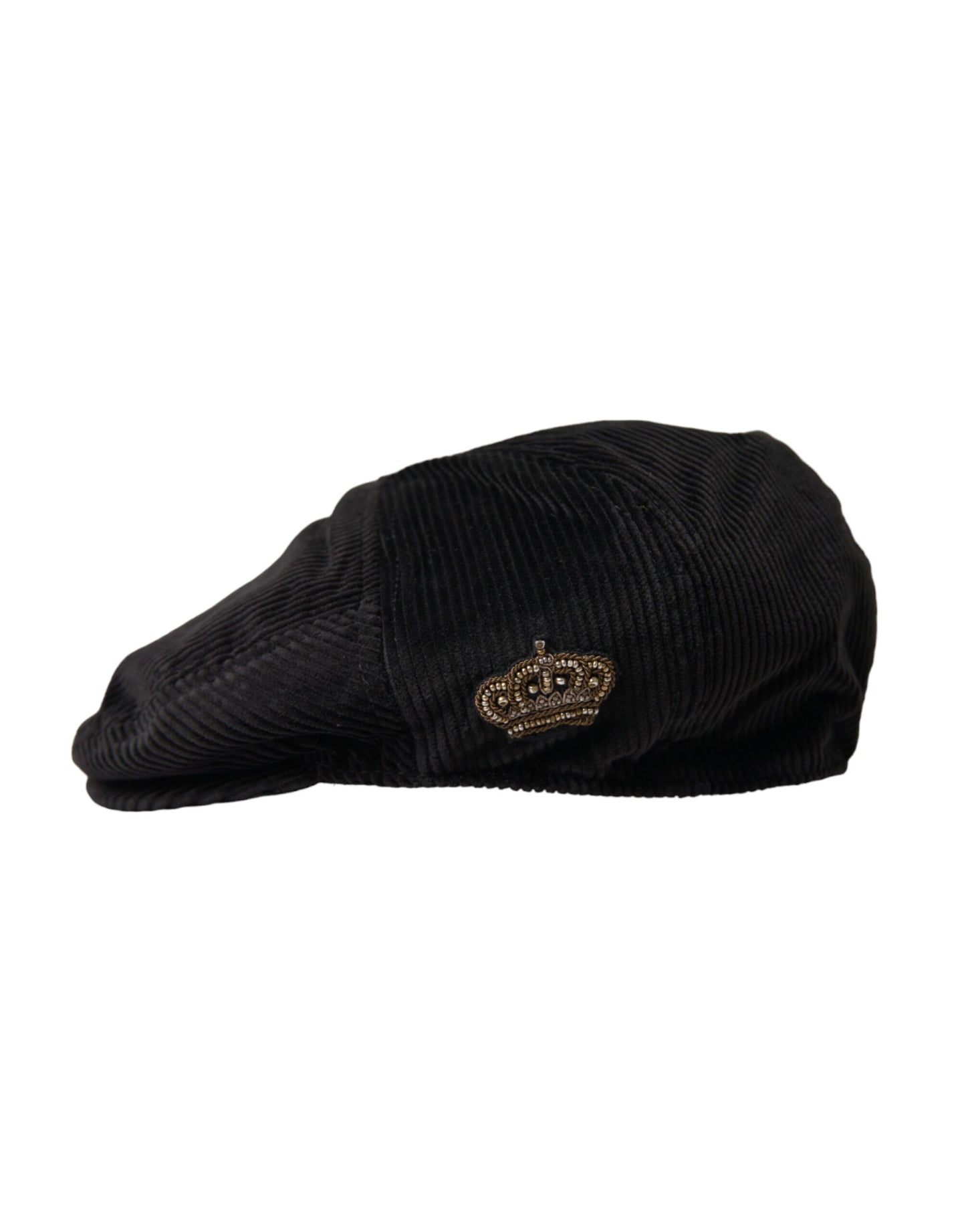 Dolce & Gabbana Black Corduroy Crown Newsboy Hat Men 58CM / M