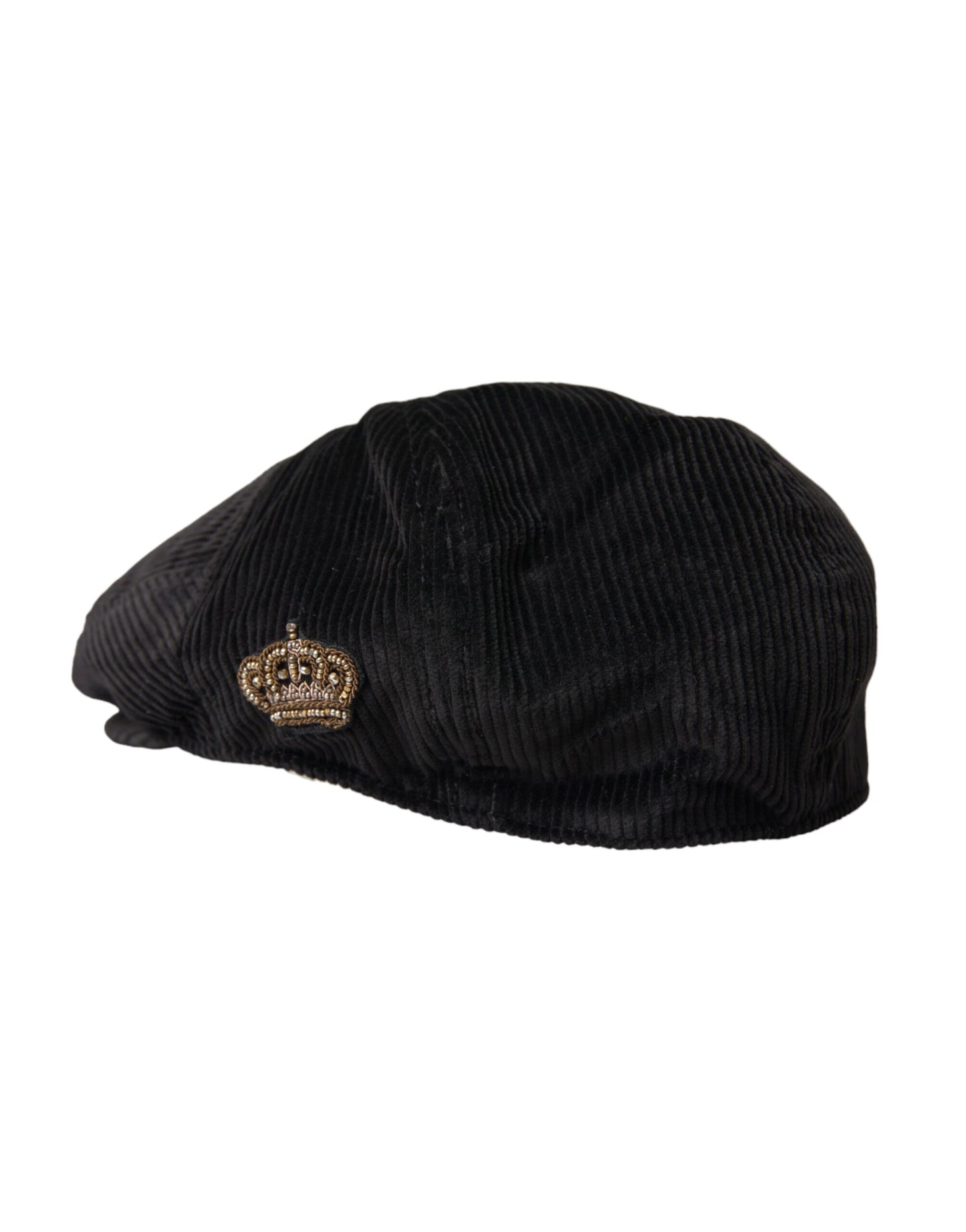 Dolce & Gabbana Black Corduroy Crown Newsboy Hat Men 58CM / M