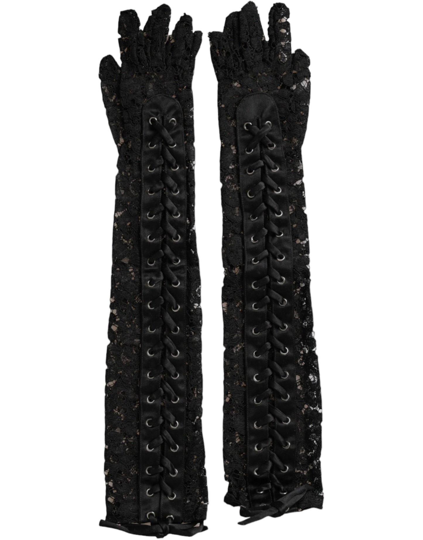 Dolce & Gabbana Black Taormina Lace Elbow Length Gloves 7.5 / S