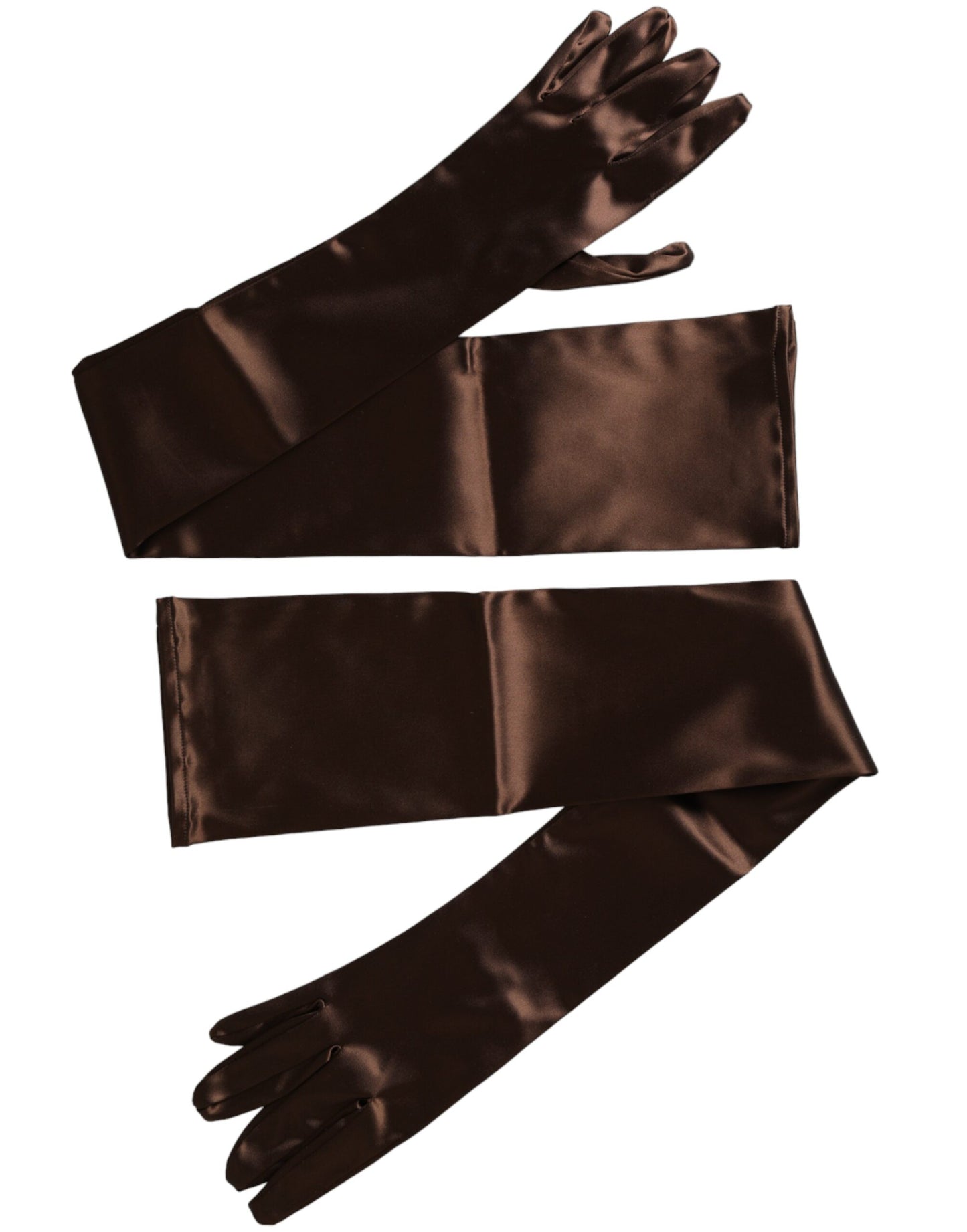 Dolce & Gabbana Brown Acetate Satin Elbow Length Gloves 7.5 / S