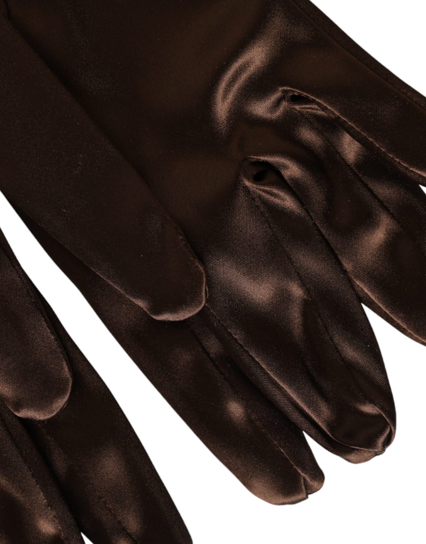 Dolce & Gabbana Brown Acetate Satin Elbow Length Gloves 7.5 / S