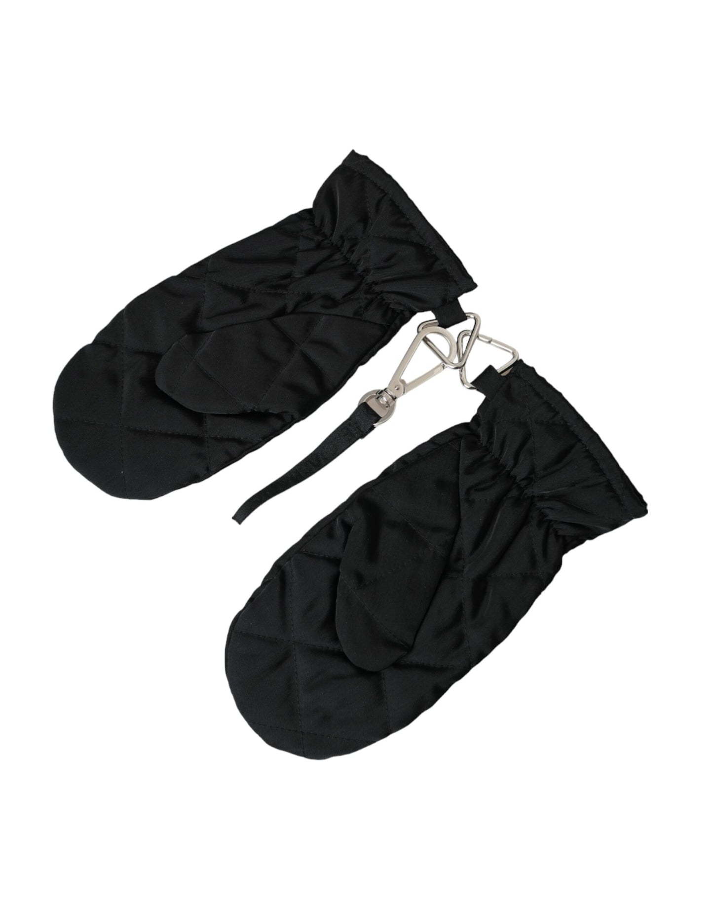 Dolce & Gabbana Black Quilted Nylon Wrist Length Mitten Gloves 7.5 / S