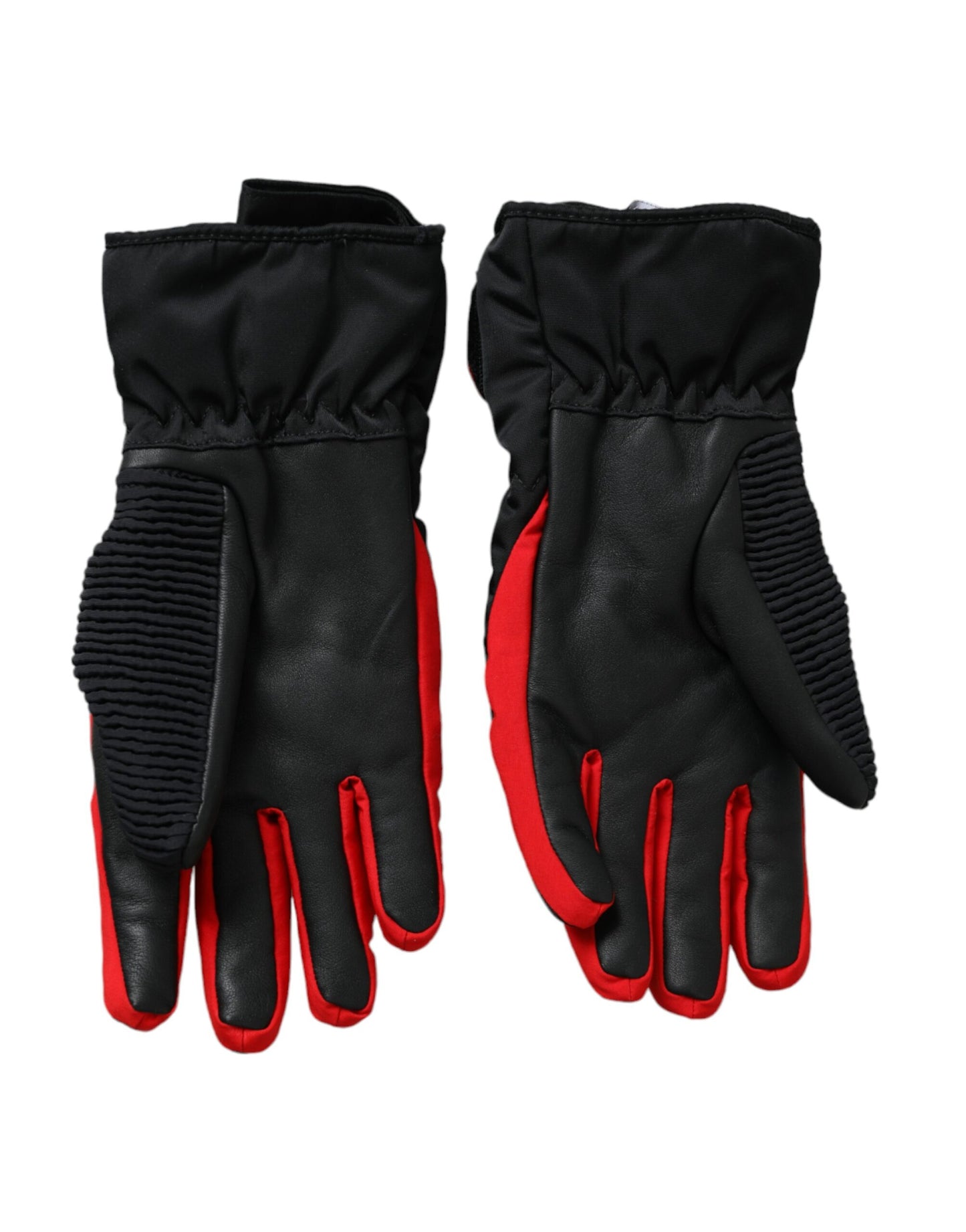 Dolce & Gabbana Black Red Nylon Wrist Length Gloves 7.5 / S