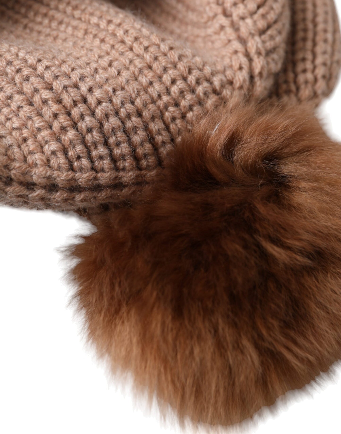 Dolce & Gabbana Brown Solid Knitted Fur Ball Winter Beanie Hat SIZE S