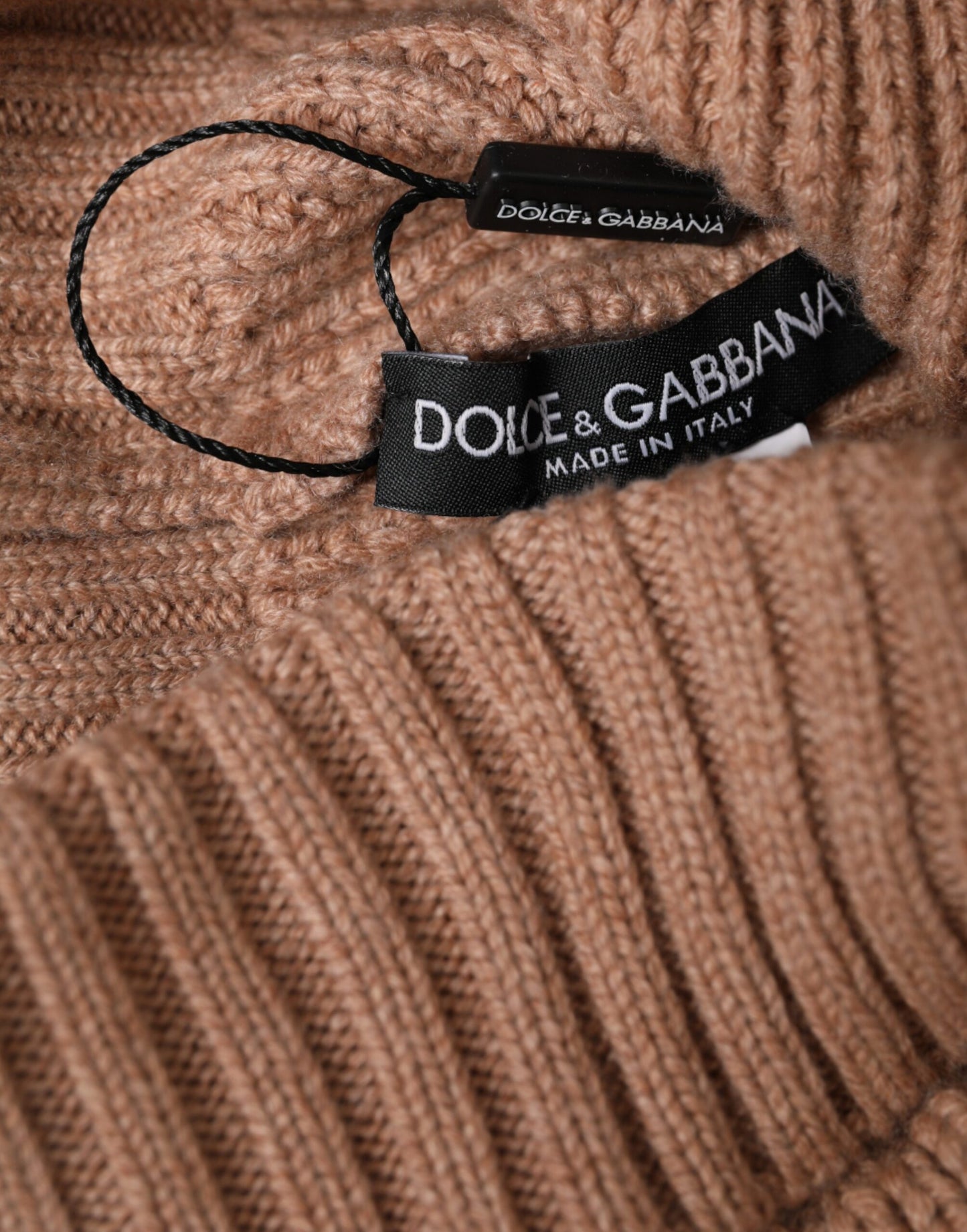 Dolce & Gabbana Brown Solid Knitted Fur Ball Winter Beanie Hat SIZE S