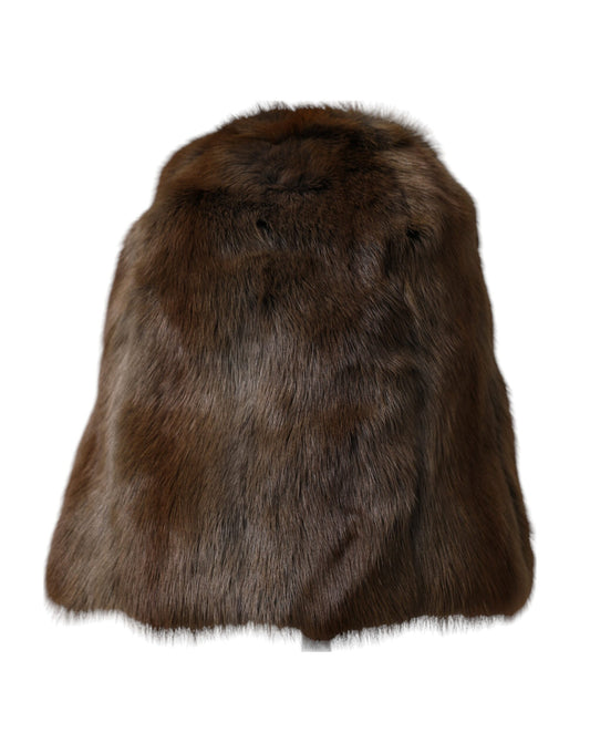 Dolce & Gabbana Brown Weasel Fur Womens Cashmere Hat Beanie 58CM / M