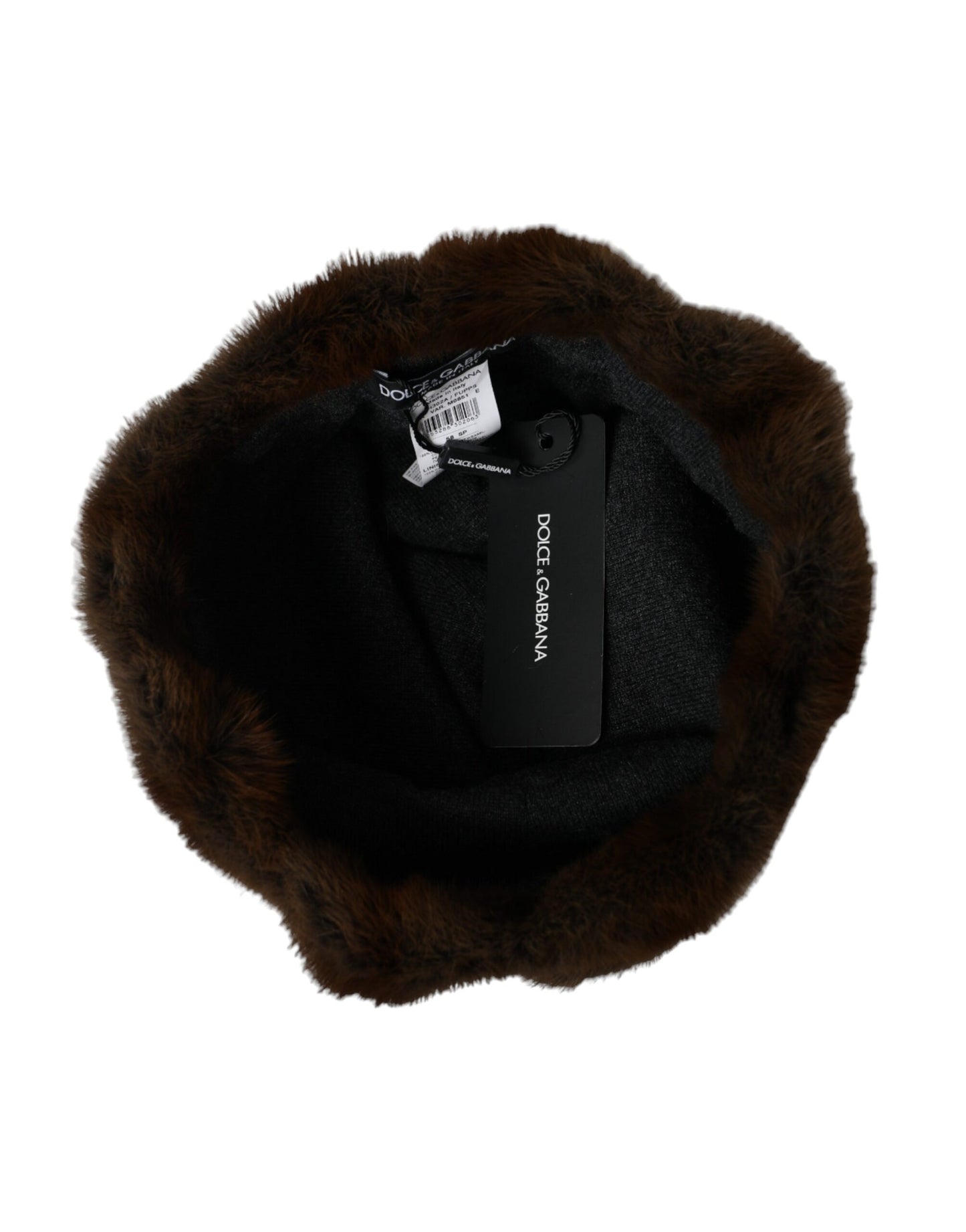 Dolce & Gabbana Brown Weasel Fur Womens Cashmere Hat Beanie 58CM / M