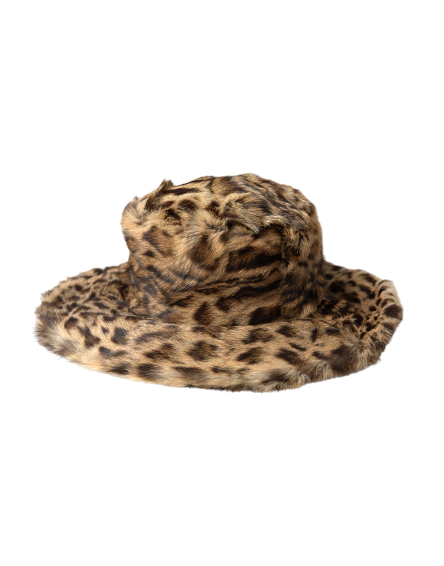 Dolce & Gabbana Brown Leopard Fur Women Bucket Hat 57cm / S