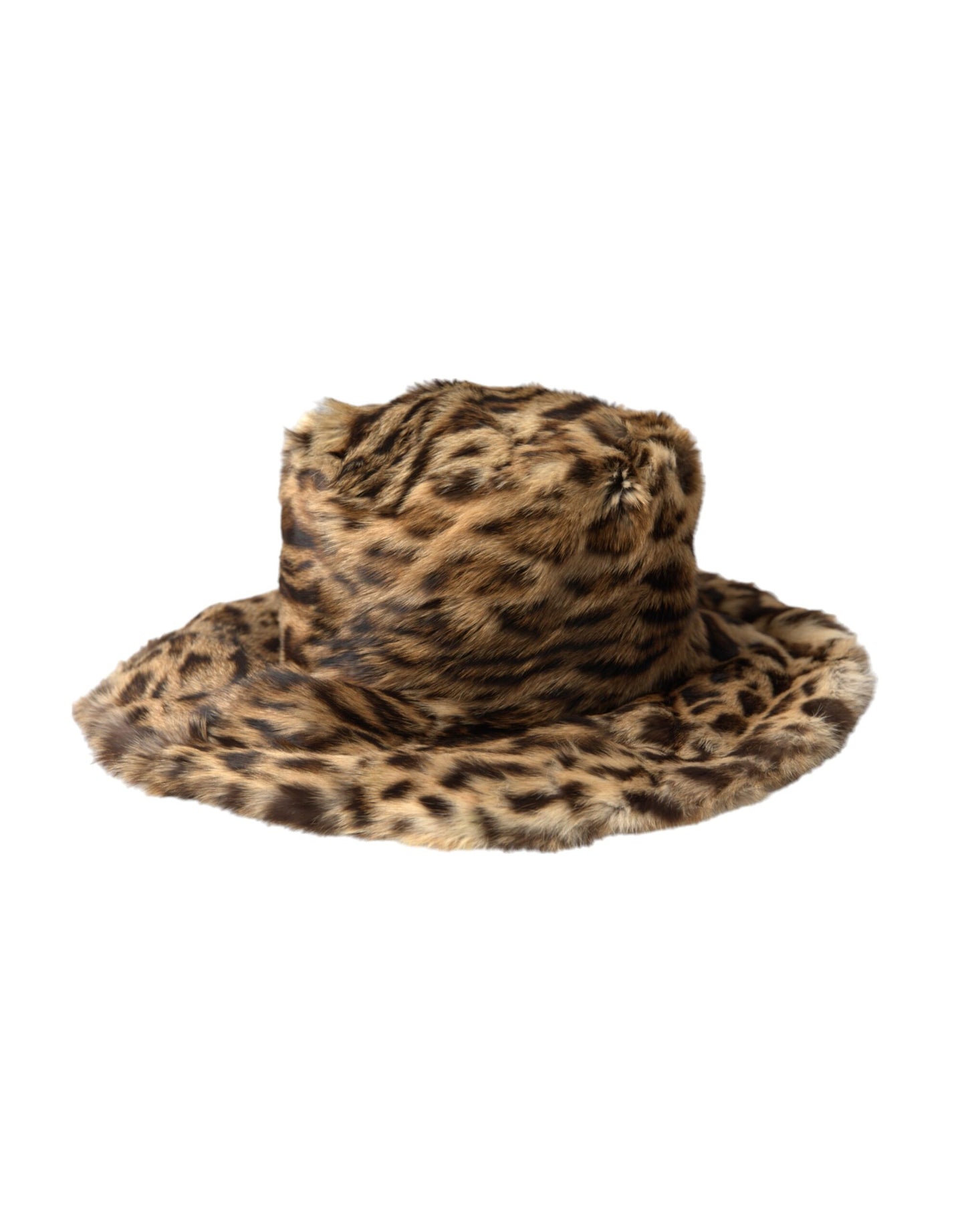 Dolce & Gabbana Brown Leopard Fur Women Bucket Hat 57cm / S