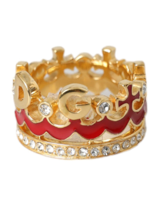 Dolce & Gabbana Gold Tone BrassCrystal Enamel DG CROWN Statement Ring EU51 / US5.5