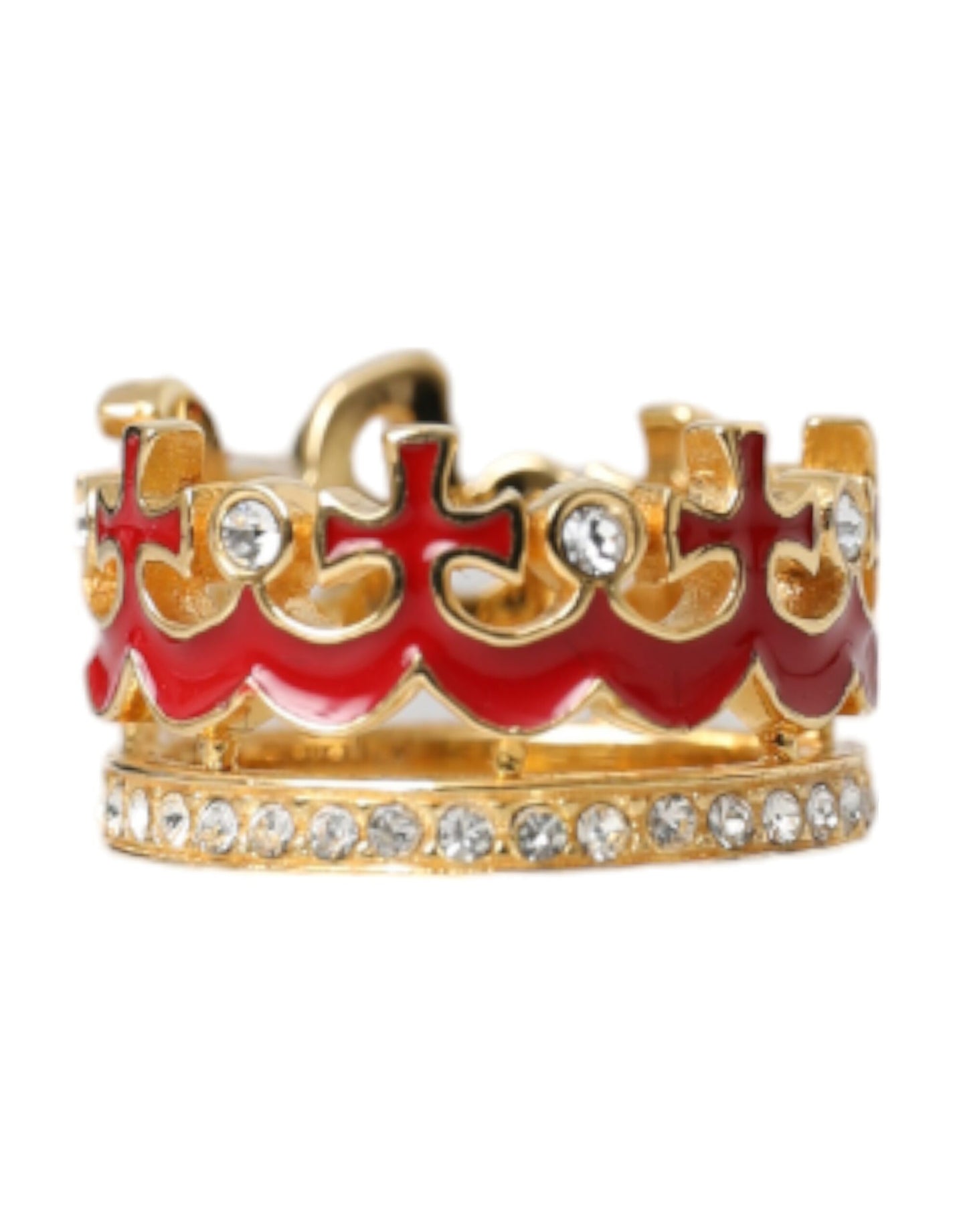 Dolce & Gabbana Gold Tone BrassCrystal Enamel DG CROWN Statement Ring EU51 / US5.5