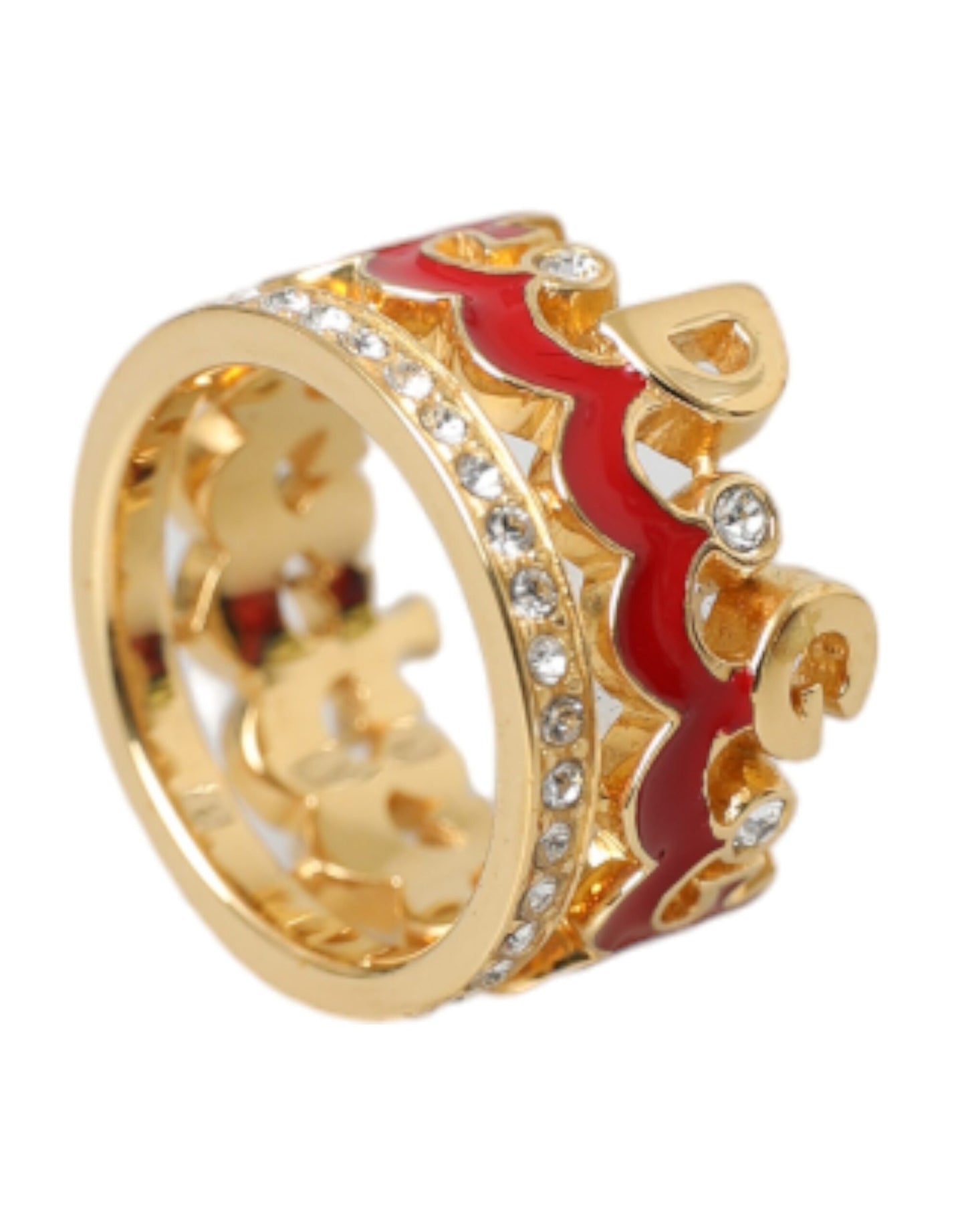 Dolce & Gabbana Gold Tone BrassCrystal Enamel DG CROWN Statement Ring EU51 / US5.5