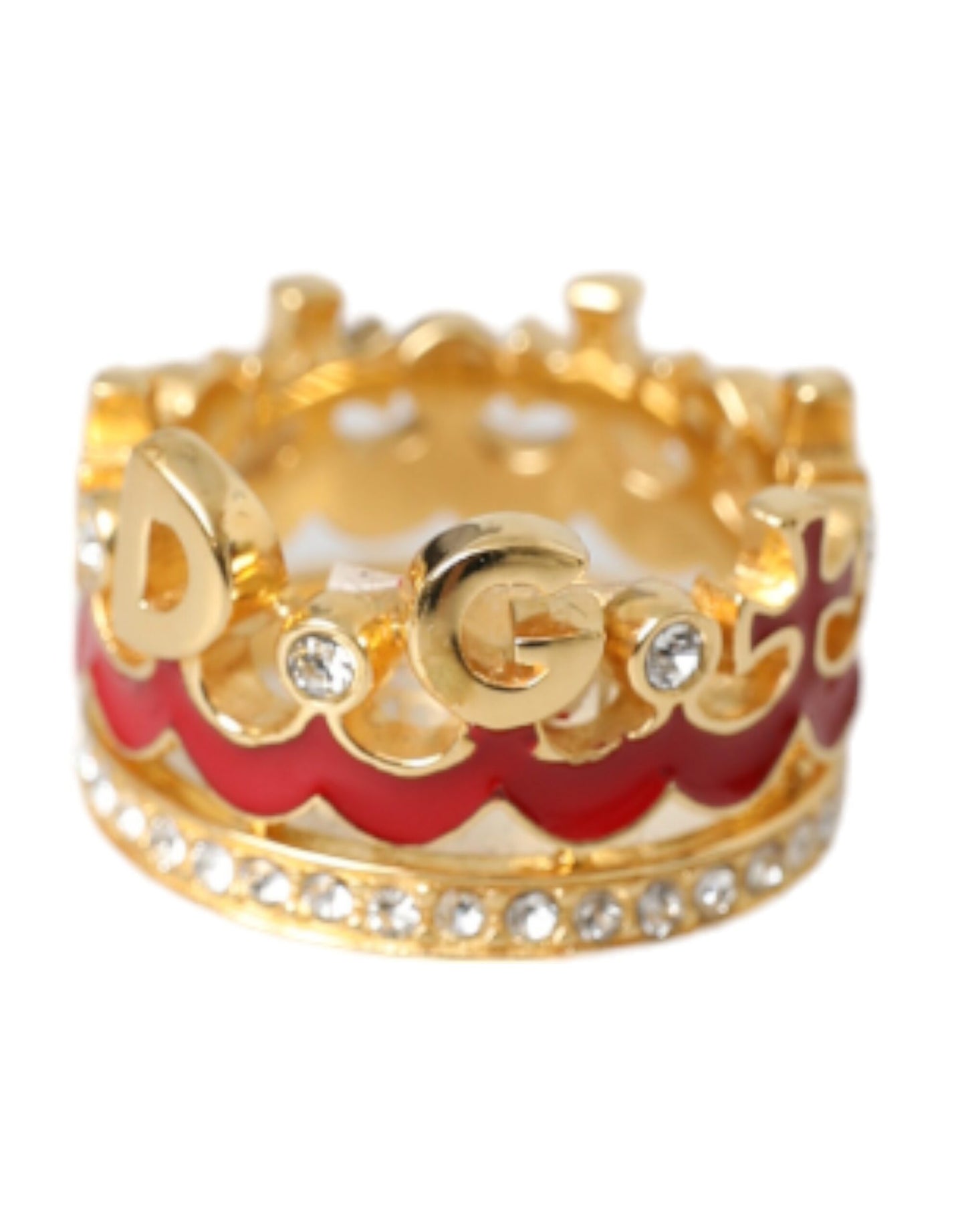 Dolce & Gabbana Gold Tone BrassCrystal Enamel DG CROWN Statement Ring EU51 / US5.5