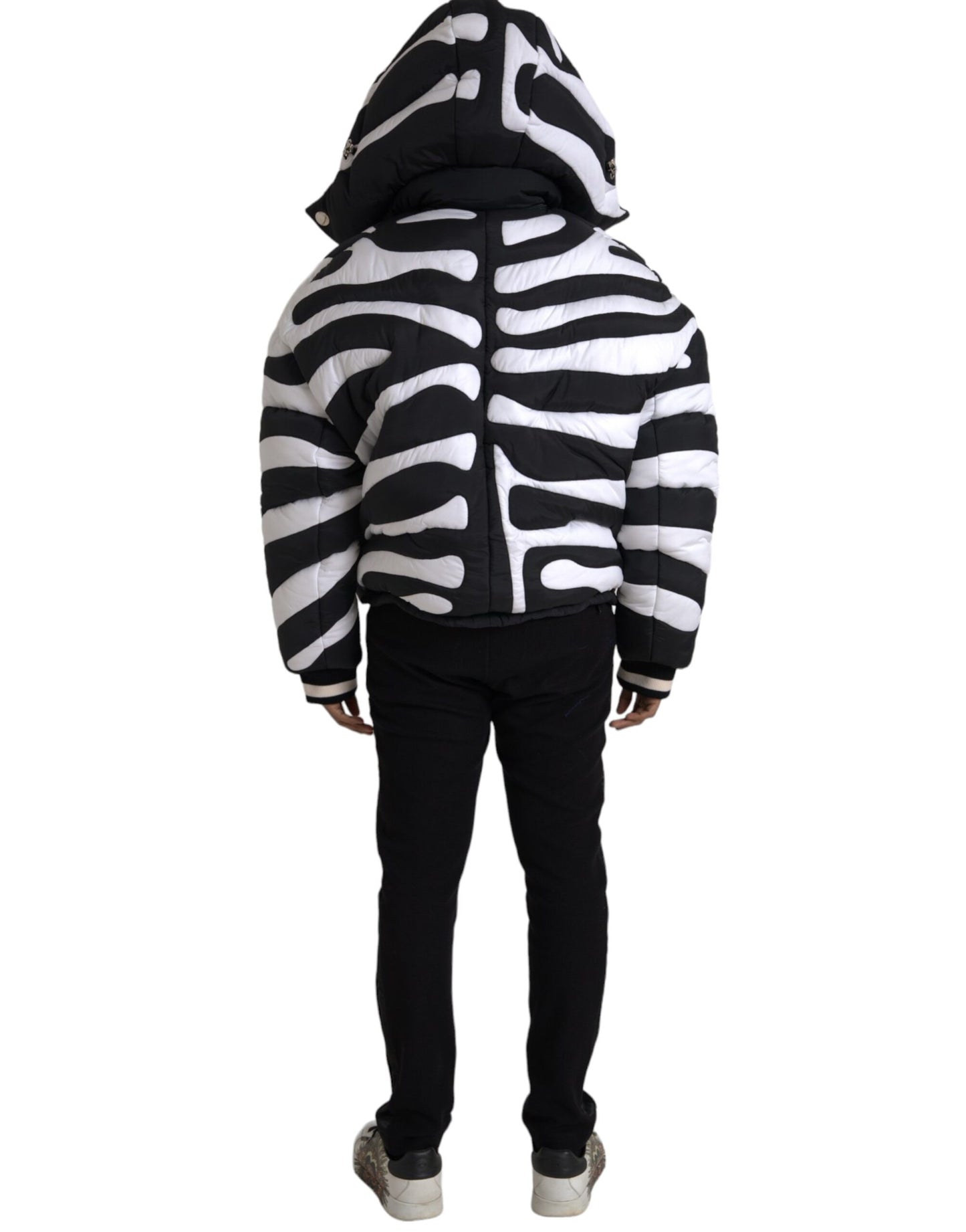 Dolce & Gabbana Black White Stripes Hooded Puffer Jacket IT52 / XL