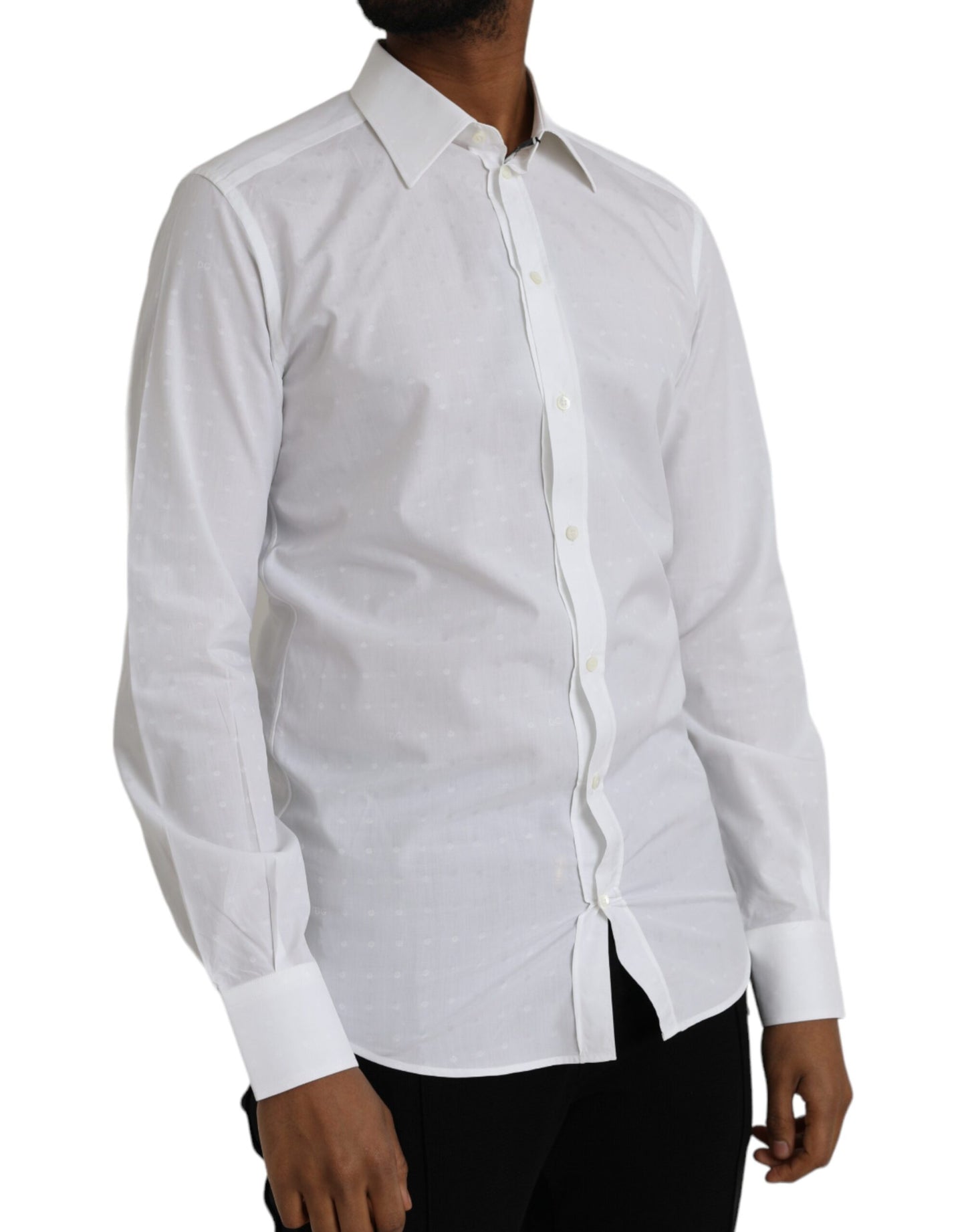 Dolce & Gabbana White Logo Cotton Men Dress GOLD Shirt IT40 | S