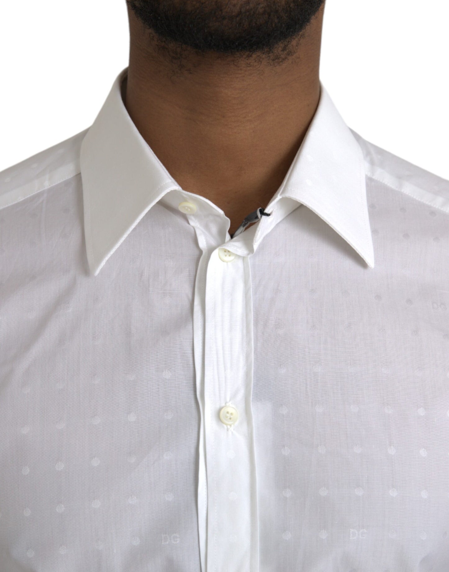 Dolce & Gabbana White Logo Cotton Men Dress GOLD Shirt IT40 | S