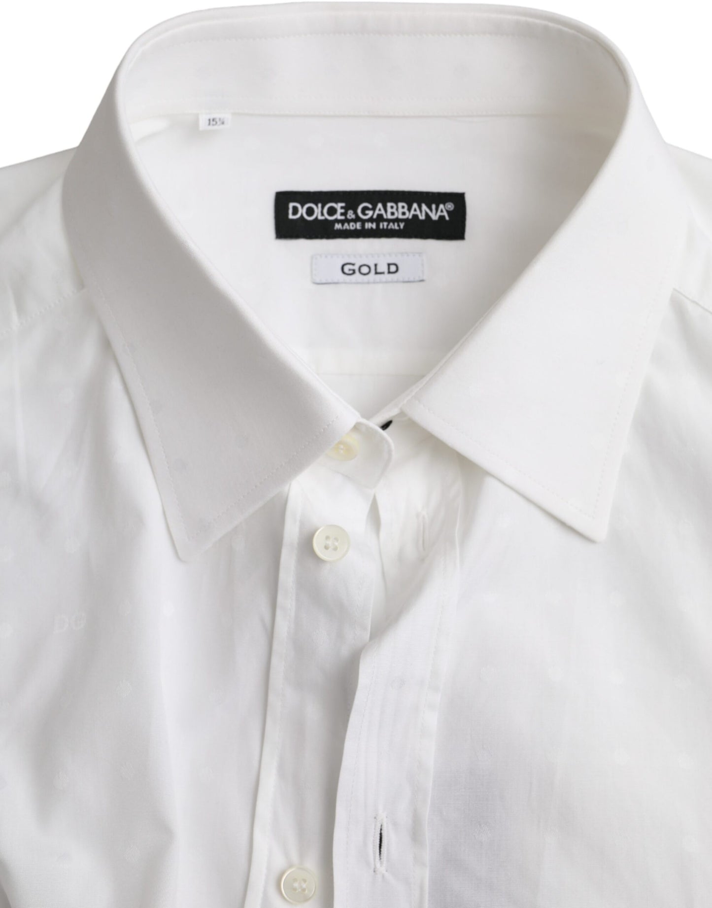 Dolce & Gabbana White Logo Cotton Men Dress GOLD Shirt IT40 | S