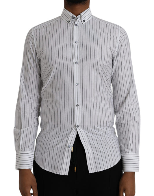 Dolce & Gabbana Black White Striped Formal Dress GOLD Shirt IT38 / XS