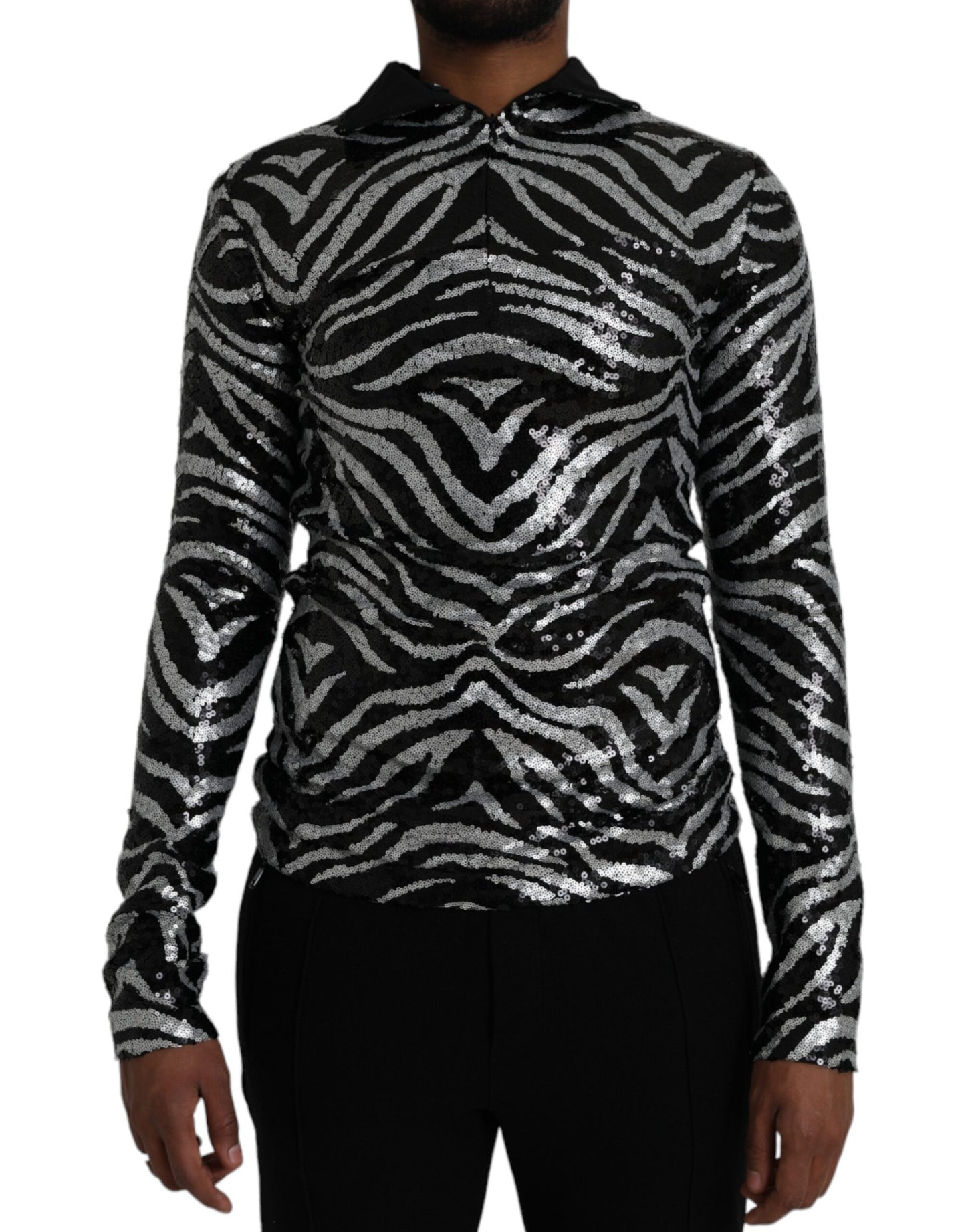 Dolce & Gabbana Black Silver Sequined Polyester Sweater IT48 / M