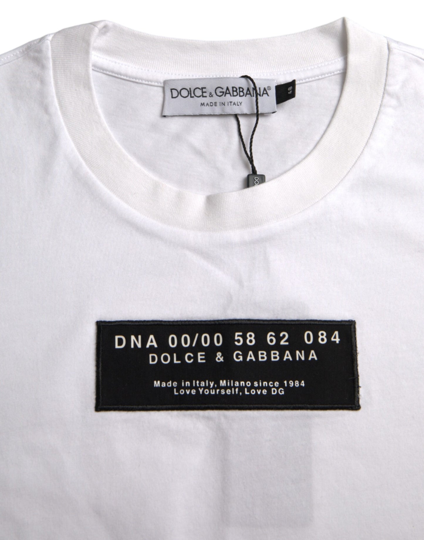 Dolce & Gabbana White Cotton DG Applique Men Casual T-shirt IT50 / L