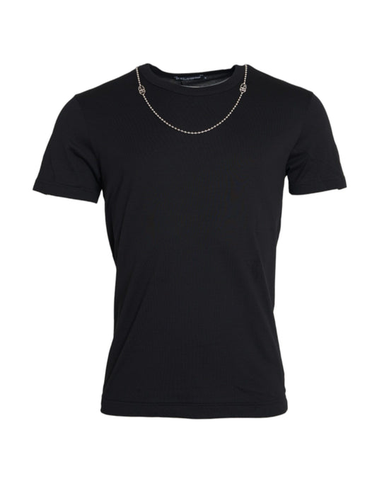 Dolce & Gabbana Black Cotton Silver Chain Short Sleeve T-shirt IT46 / S