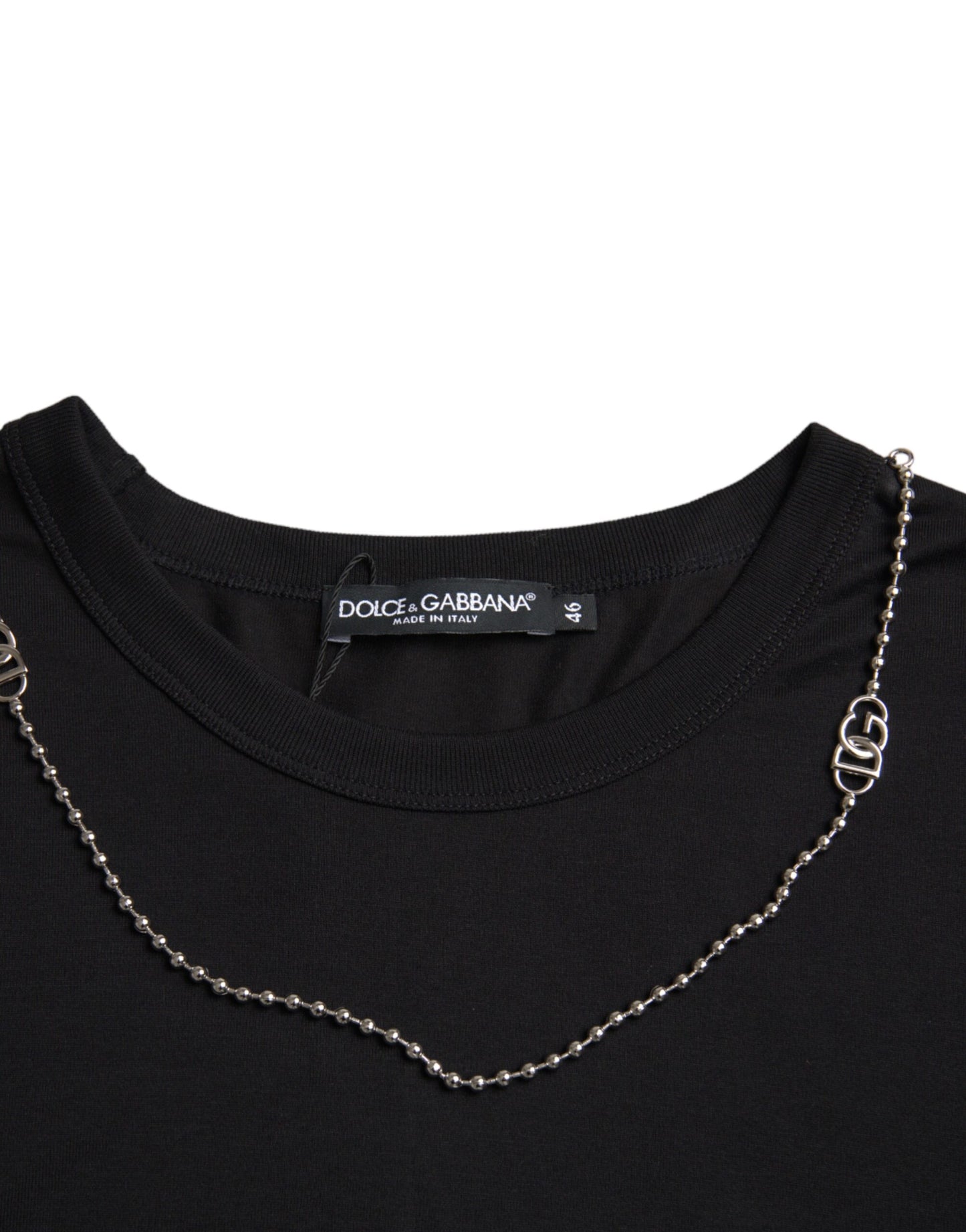 Dolce & Gabbana Black Cotton Silver Chain Short Sleeve T-shirt IT46 / S