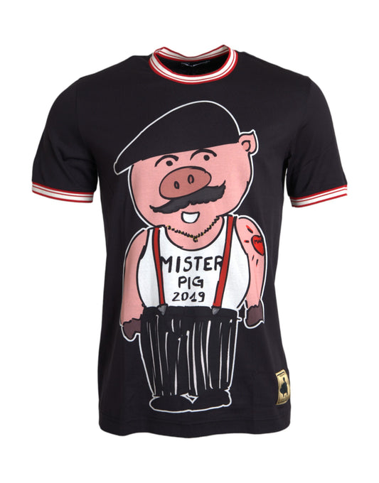 Dolce & Gabbana Black Cotton 2019 Year of the Pig T- Shirt IT52 / XL