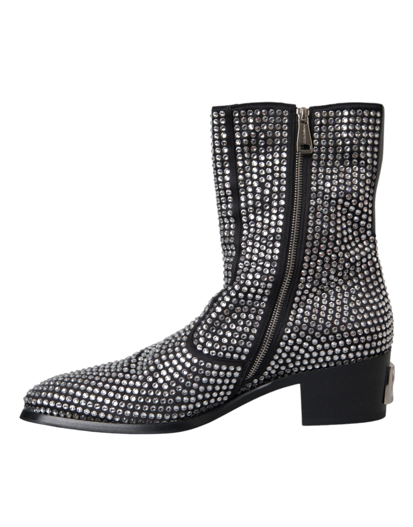 Dolce & Gabbana Black Rhinestone Crystal Chelsea Boots Shoes EU45 / US12