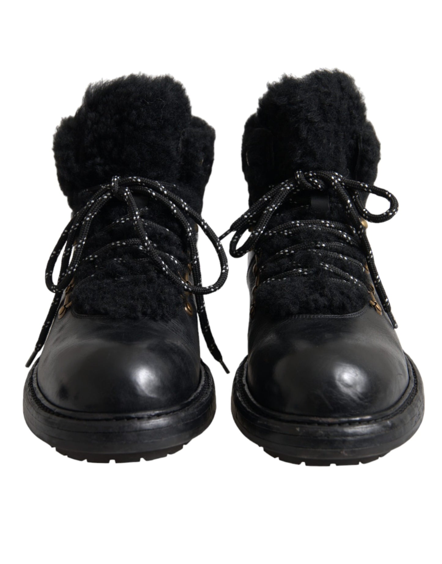 Dolce & Gabbana Black Leather Bernini Shearling Boots Shoes EU44 / US11