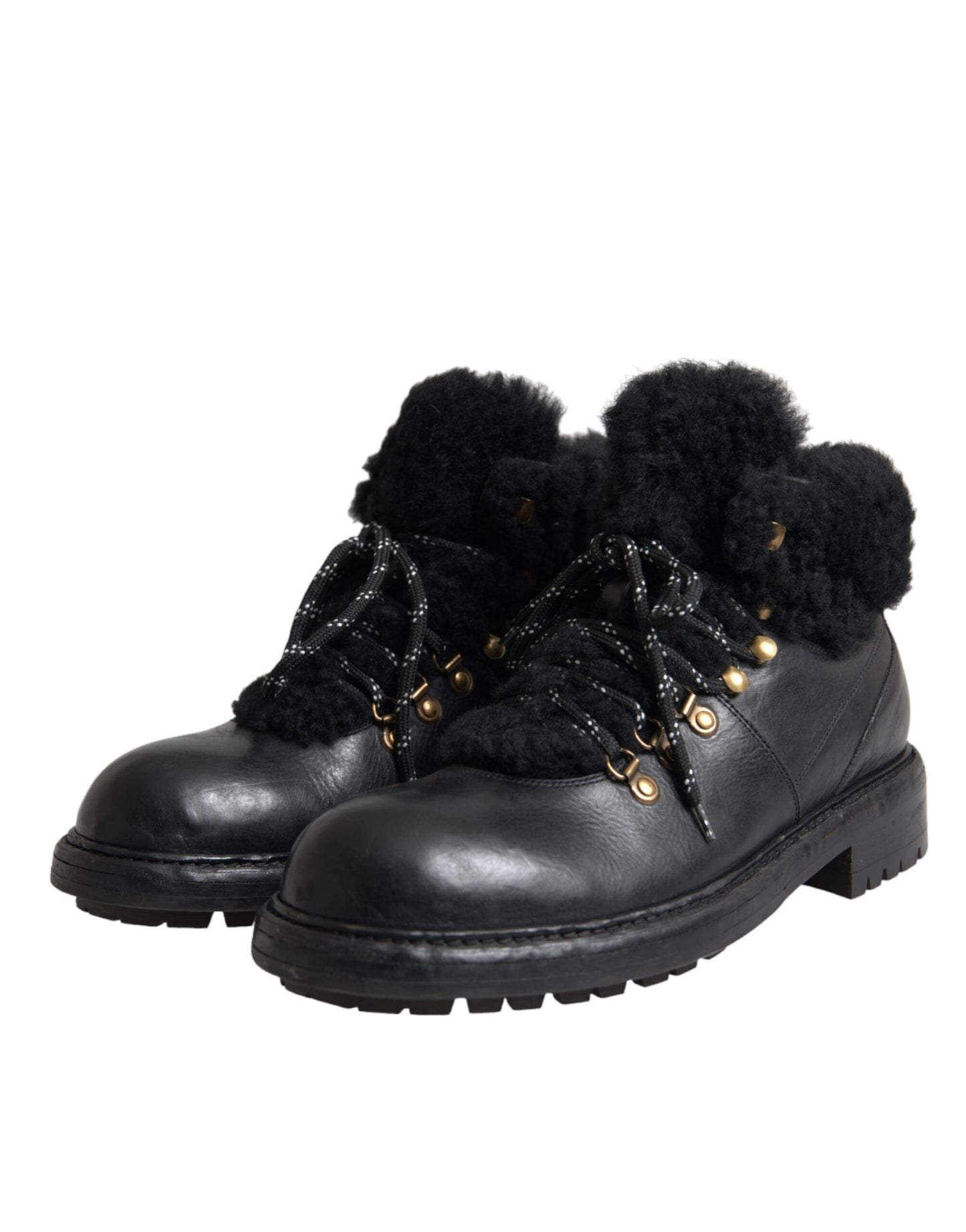 Dolce & Gabbana Black Leather Bernini Shearling Boots Shoes EU44 / US11