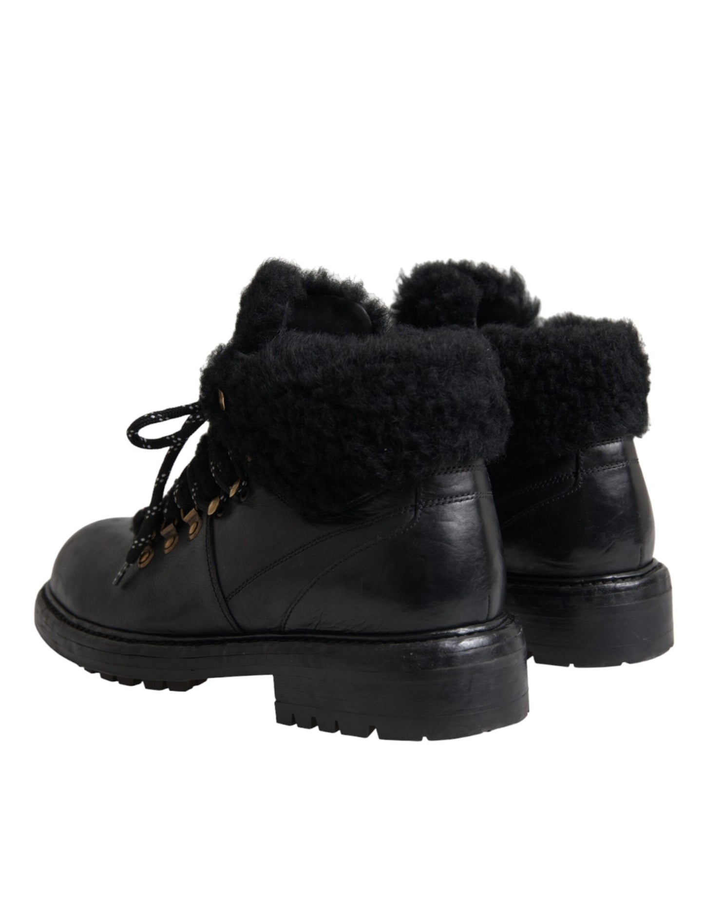 Dolce & Gabbana Black Leather Bernini Shearling Boots Shoes EU44 / US11