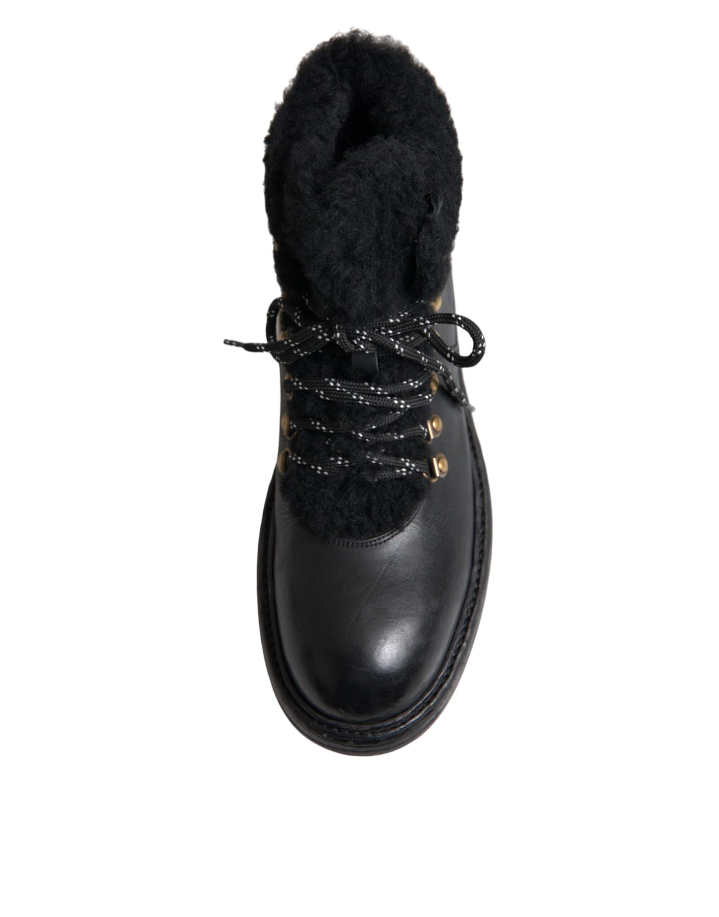 Dolce & Gabbana Black Leather Bernini Shearling Boots Shoes EU44 / US11