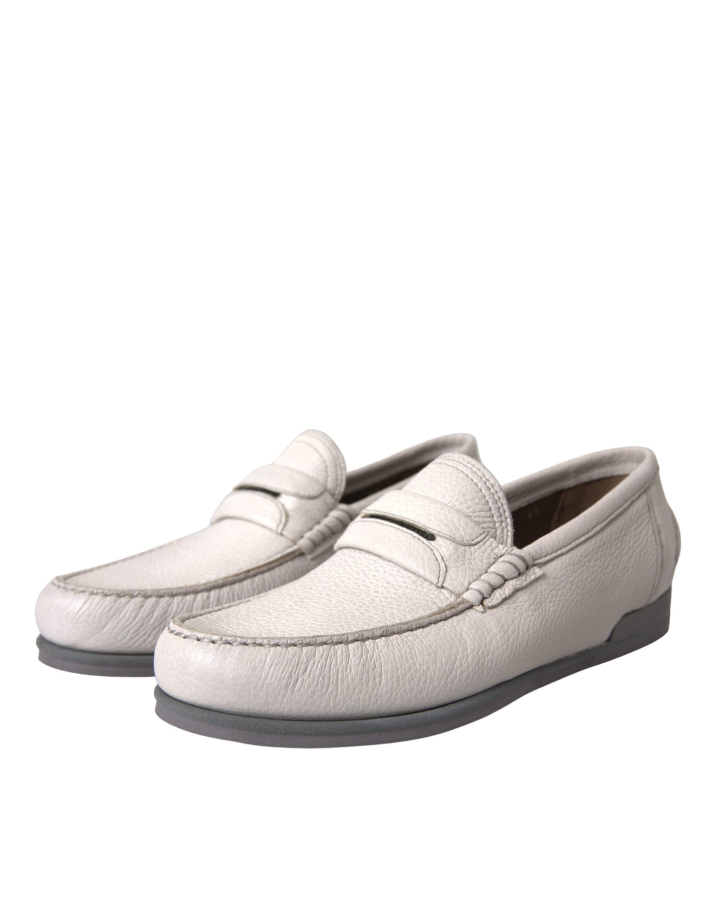 Dolce & Gabbana White Gray Leather Slip Mocassin Shoes Loafer