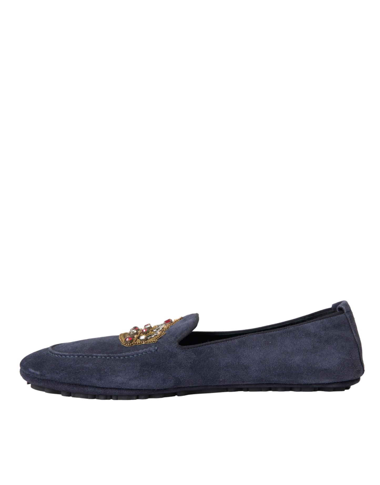 Dolce & Gabbana Blue Leather Suede Crystal Crown Loafers Shoes EU40 / US7