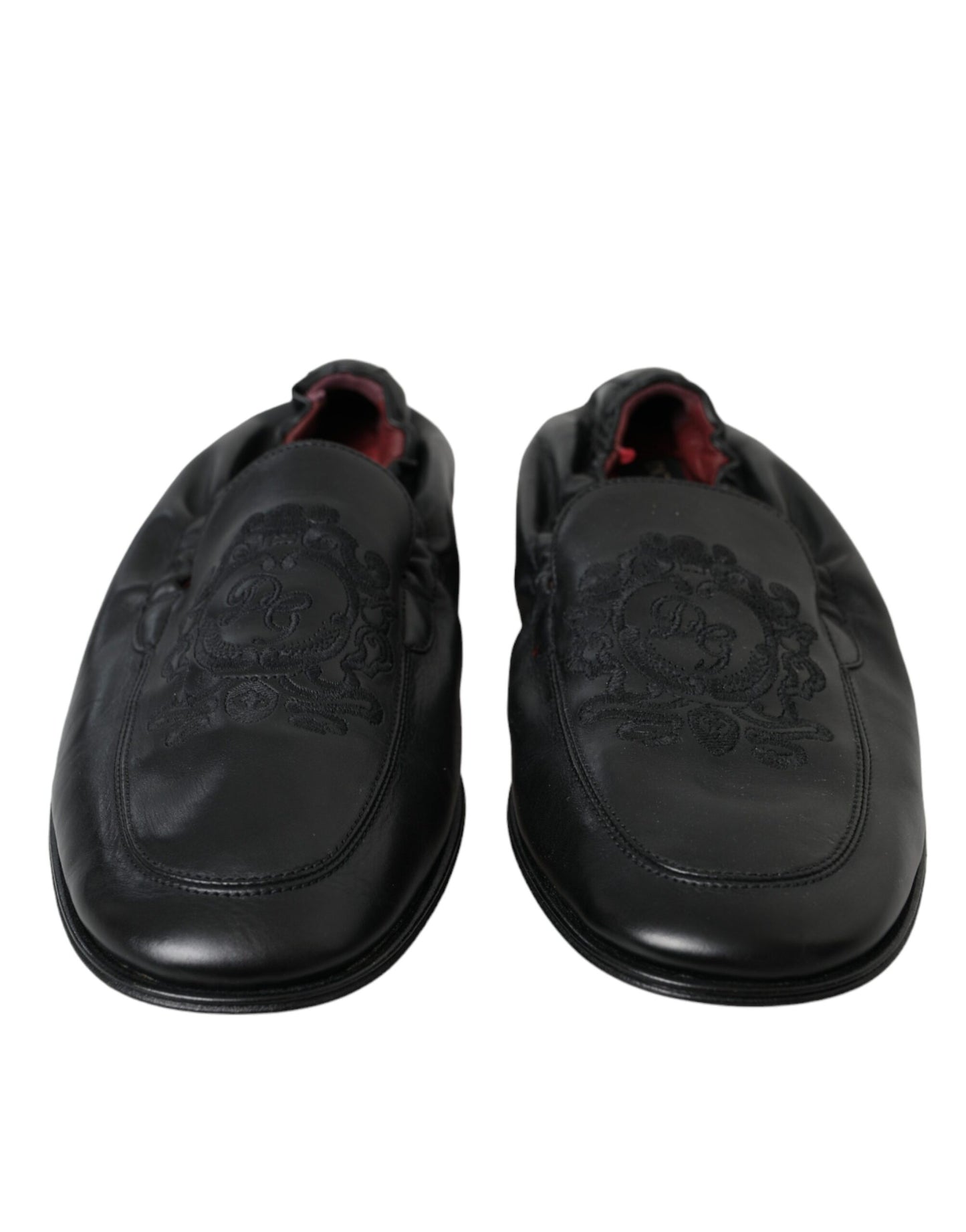 Dolce & Gabbana Black Logo Embroidered Leather Loafer Men Dress Shoes EU39 / US6