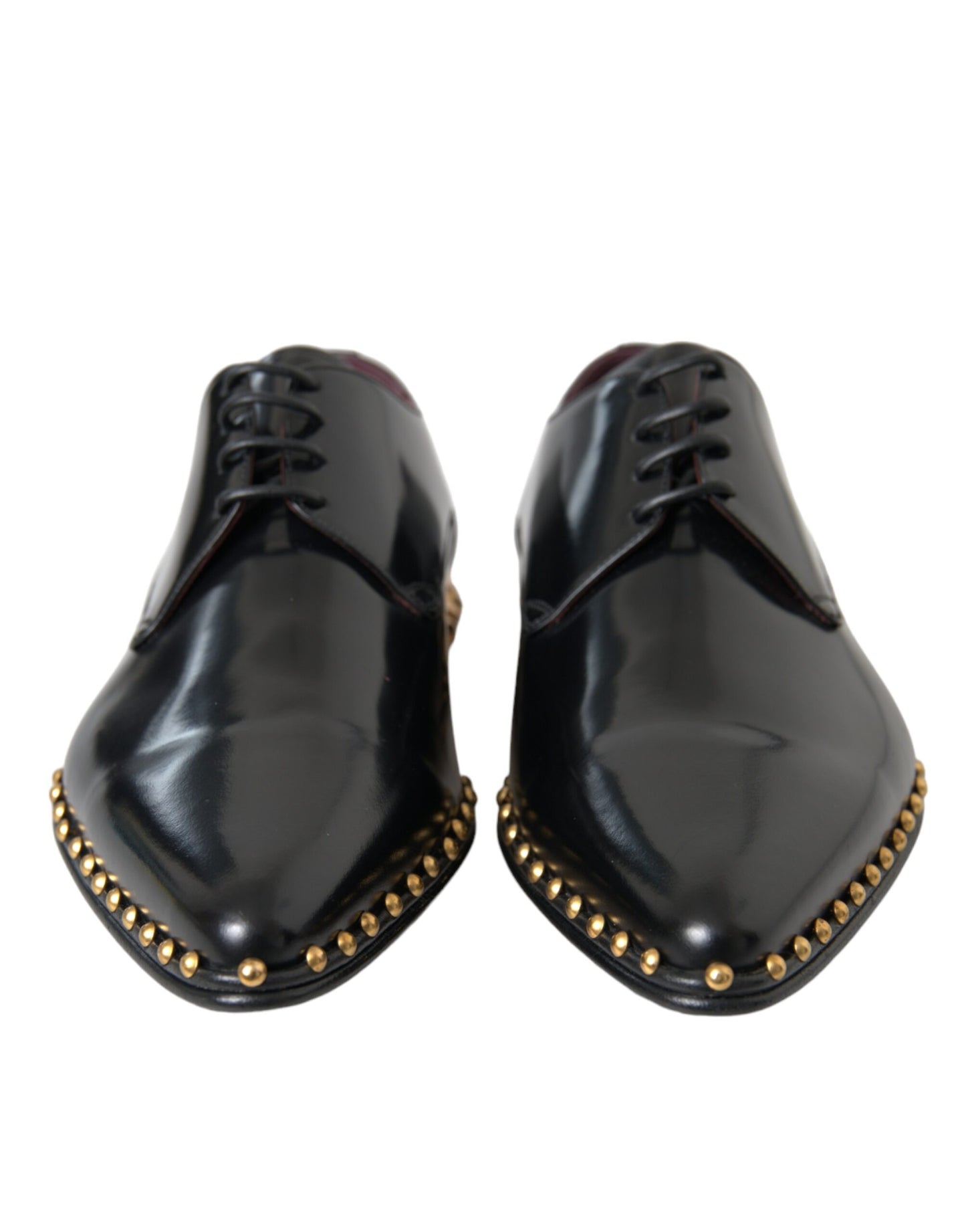 Dolce & Gabbana Black Leather Gold Studded Derby Dress Shoes EU43 / US10