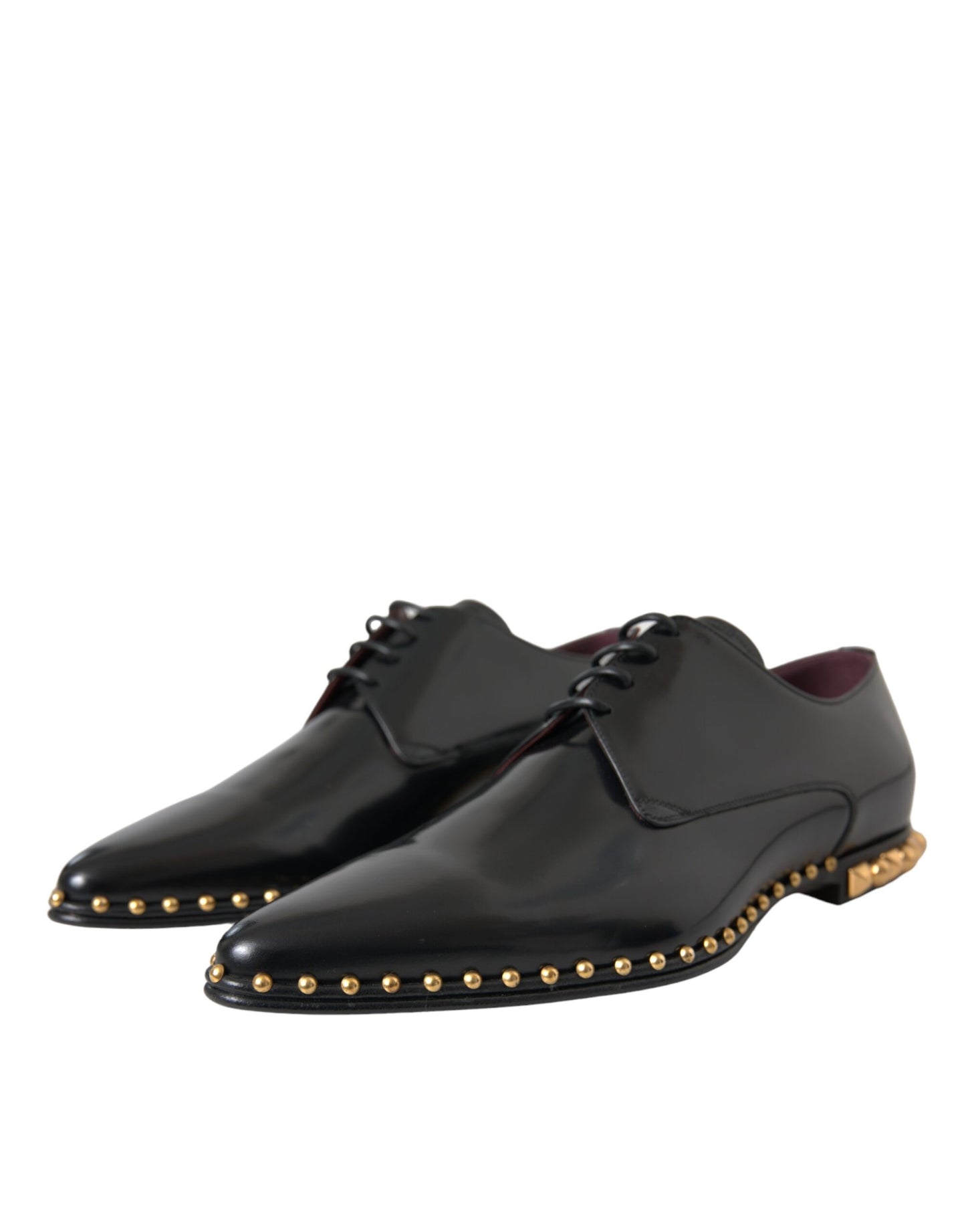 Dolce & Gabbana Black Leather Gold Studded Derby Dress Shoes EU43 / US10