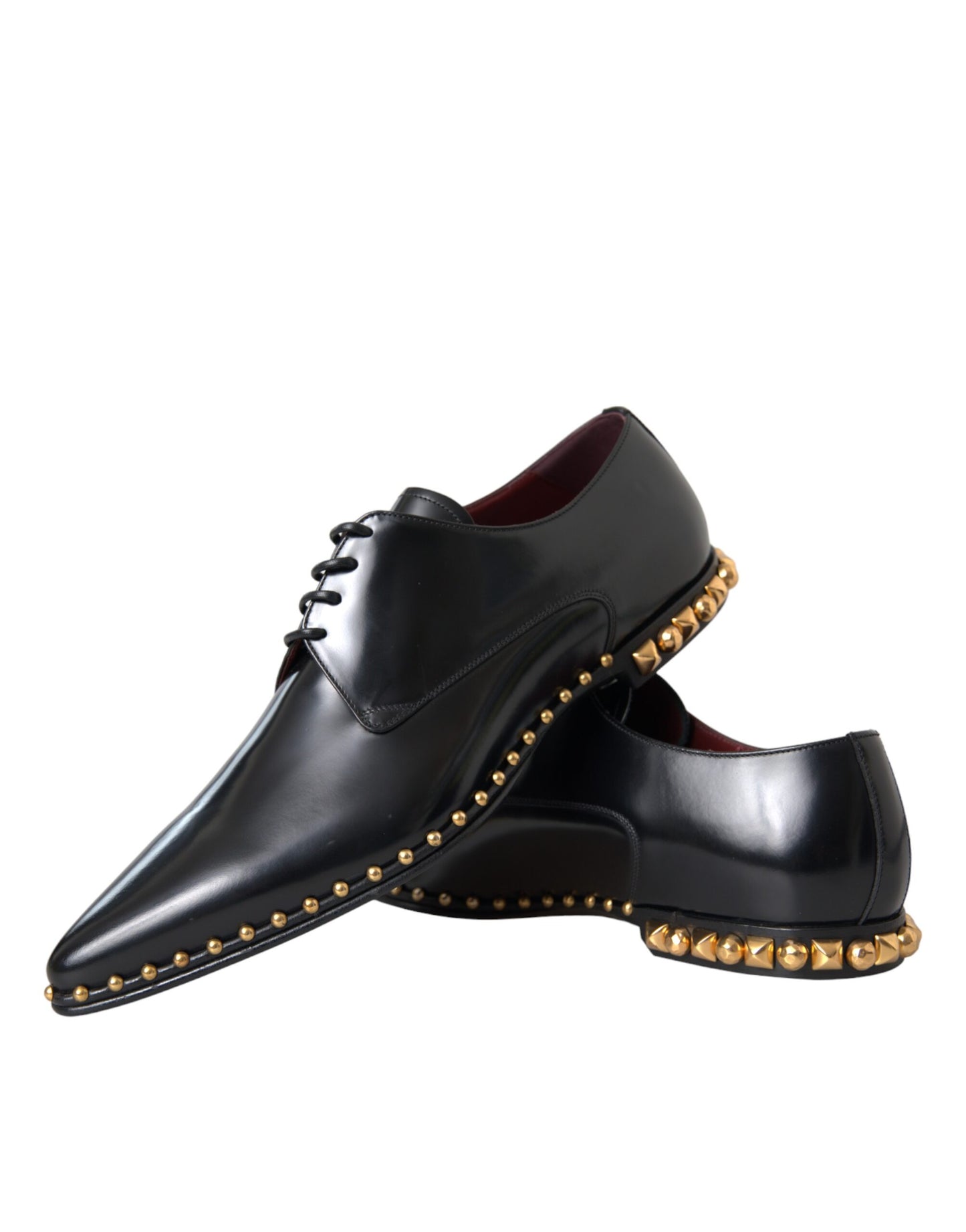 Dolce & Gabbana Black Leather Gold Studded Derby Dress Shoes EU43 / US10