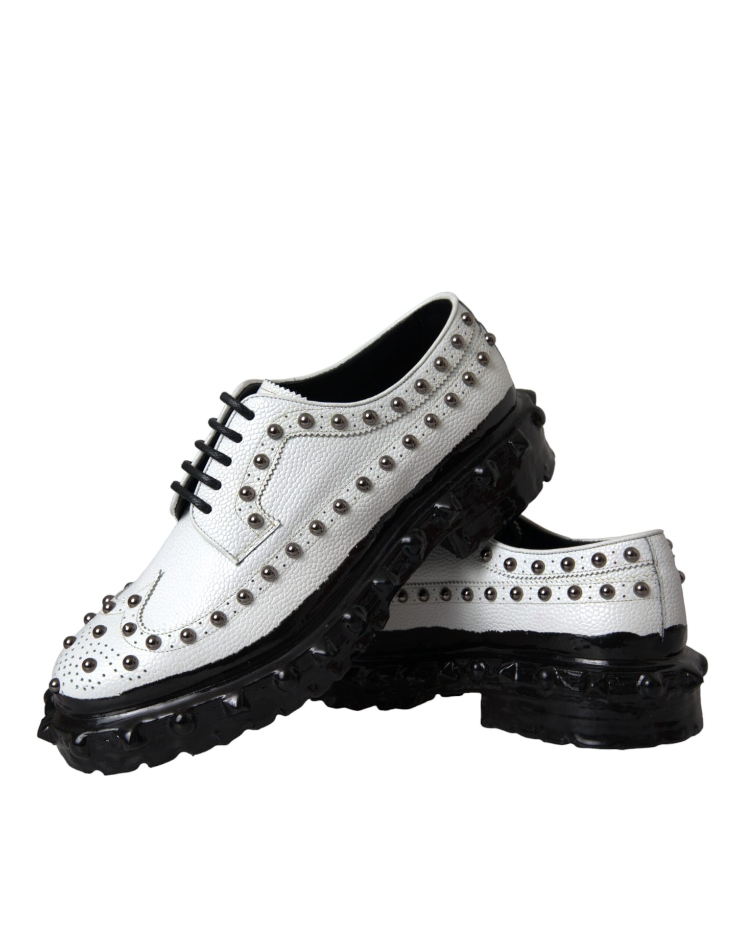 Dolce & Gabbana Black White Embellished Derby Formal Shoes EU44 / US11