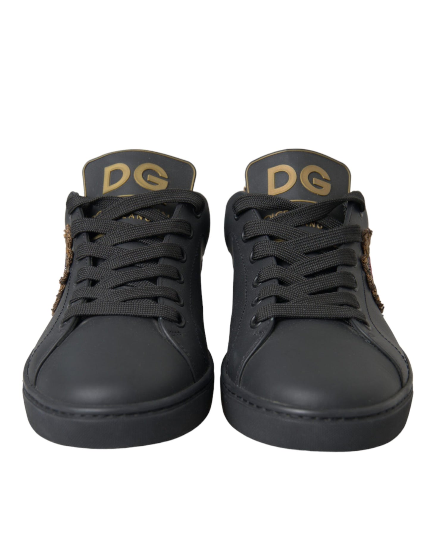 Dolce & Gabbana Black Leather Heart Embellished Sneakers Shoes EU39 / US6