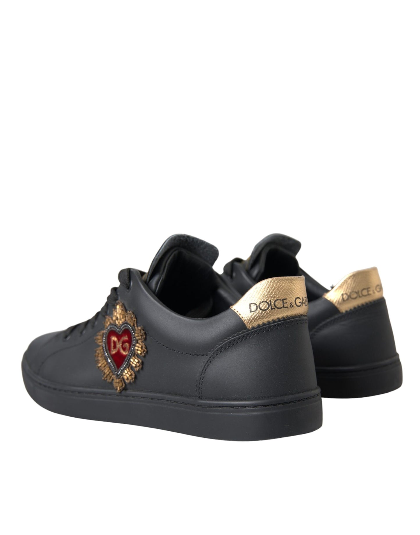 Dolce & Gabbana Black Leather Heart Embellished Sneakers Shoes EU39 / US6