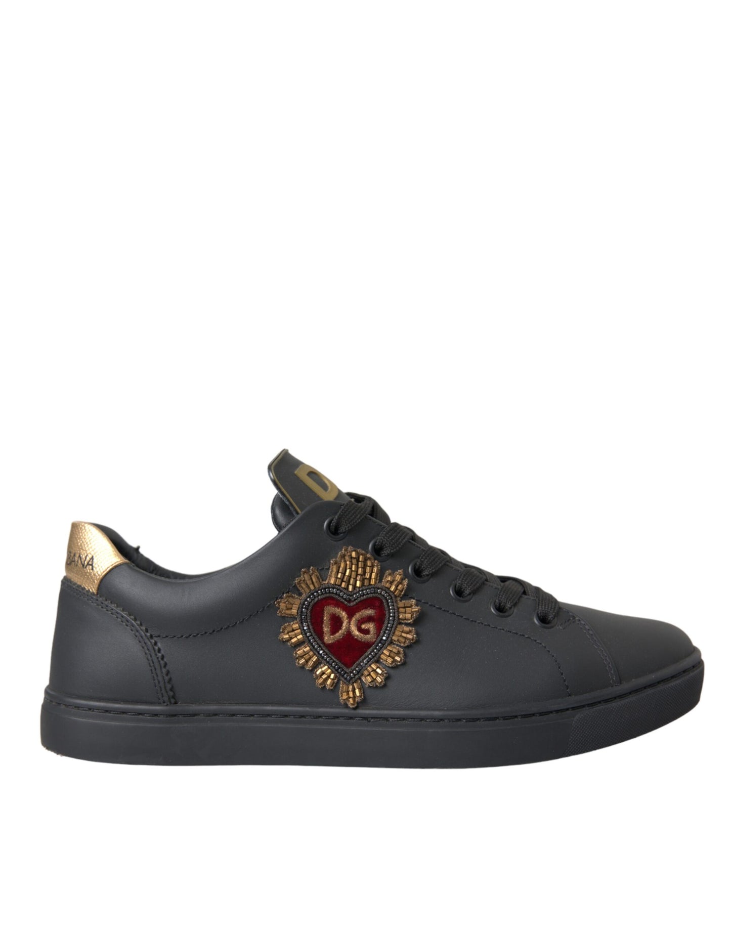 Dolce & Gabbana Black Leather Heart Embellished Sneakers Shoes EU39 / US6