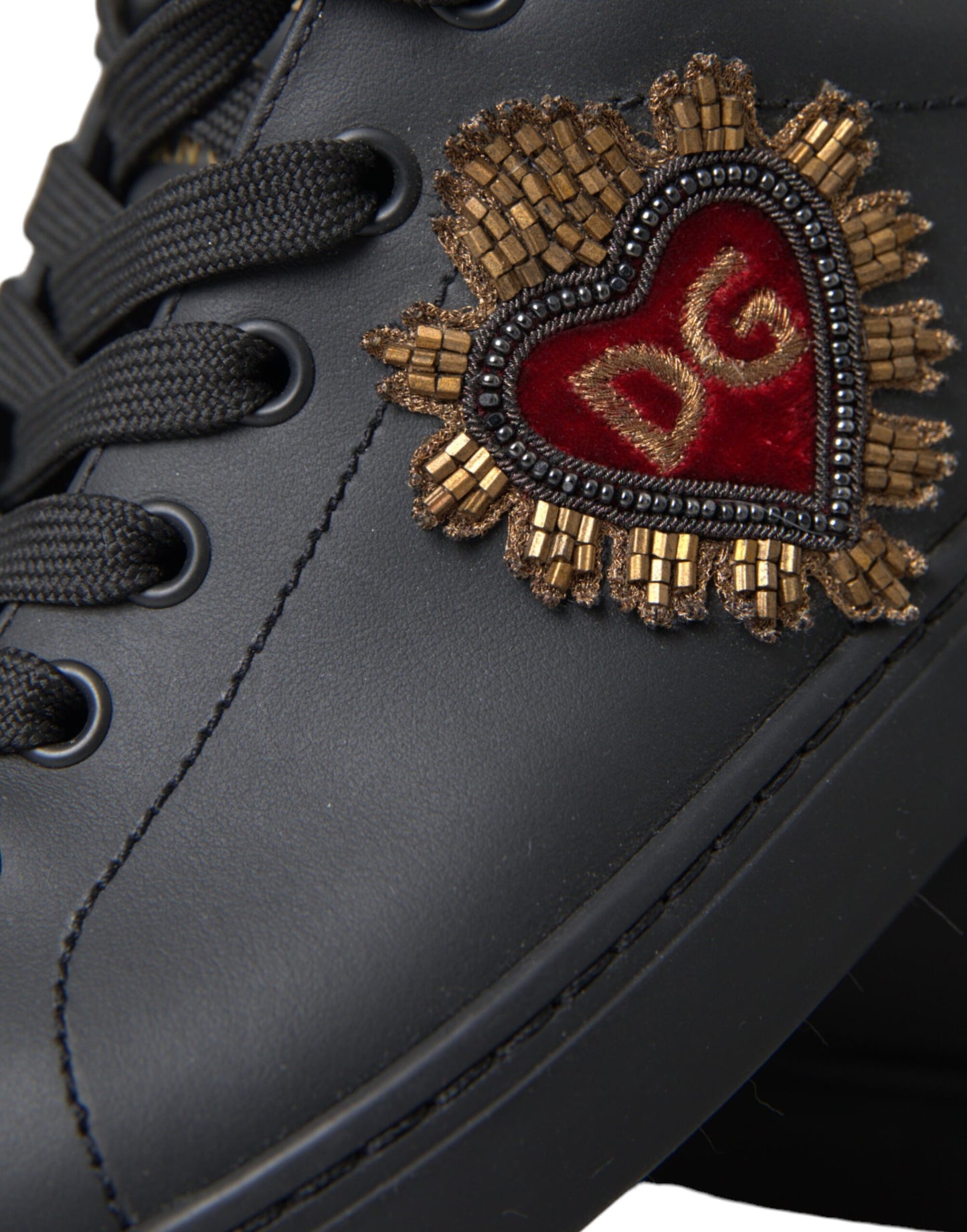 Dolce & Gabbana Black Leather Heart Embellished Sneakers Shoes EU39 / US6