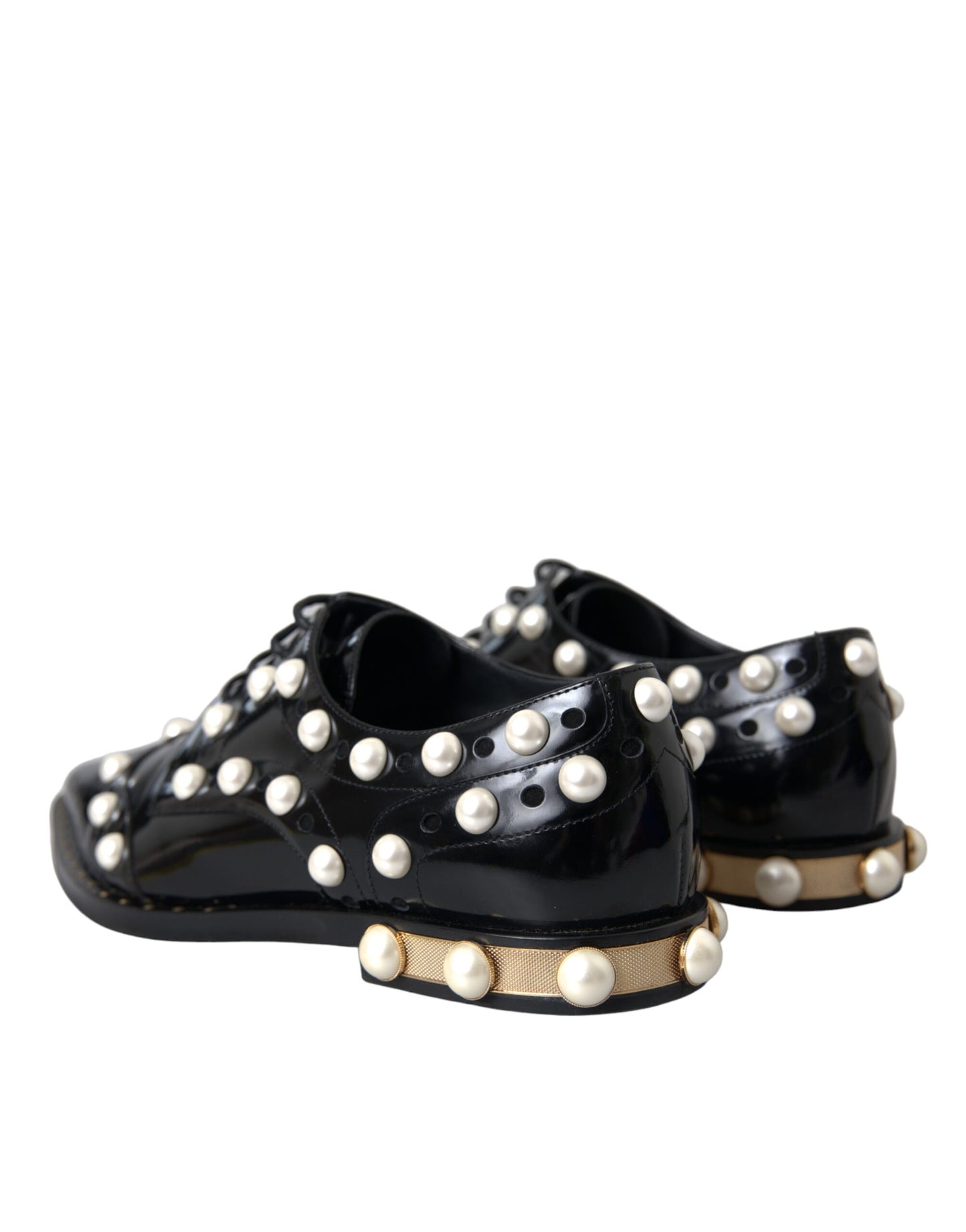 Dolce & Gabbana Black Leather Faux Pearl Dress Broque Shoes EU40 / US9.5