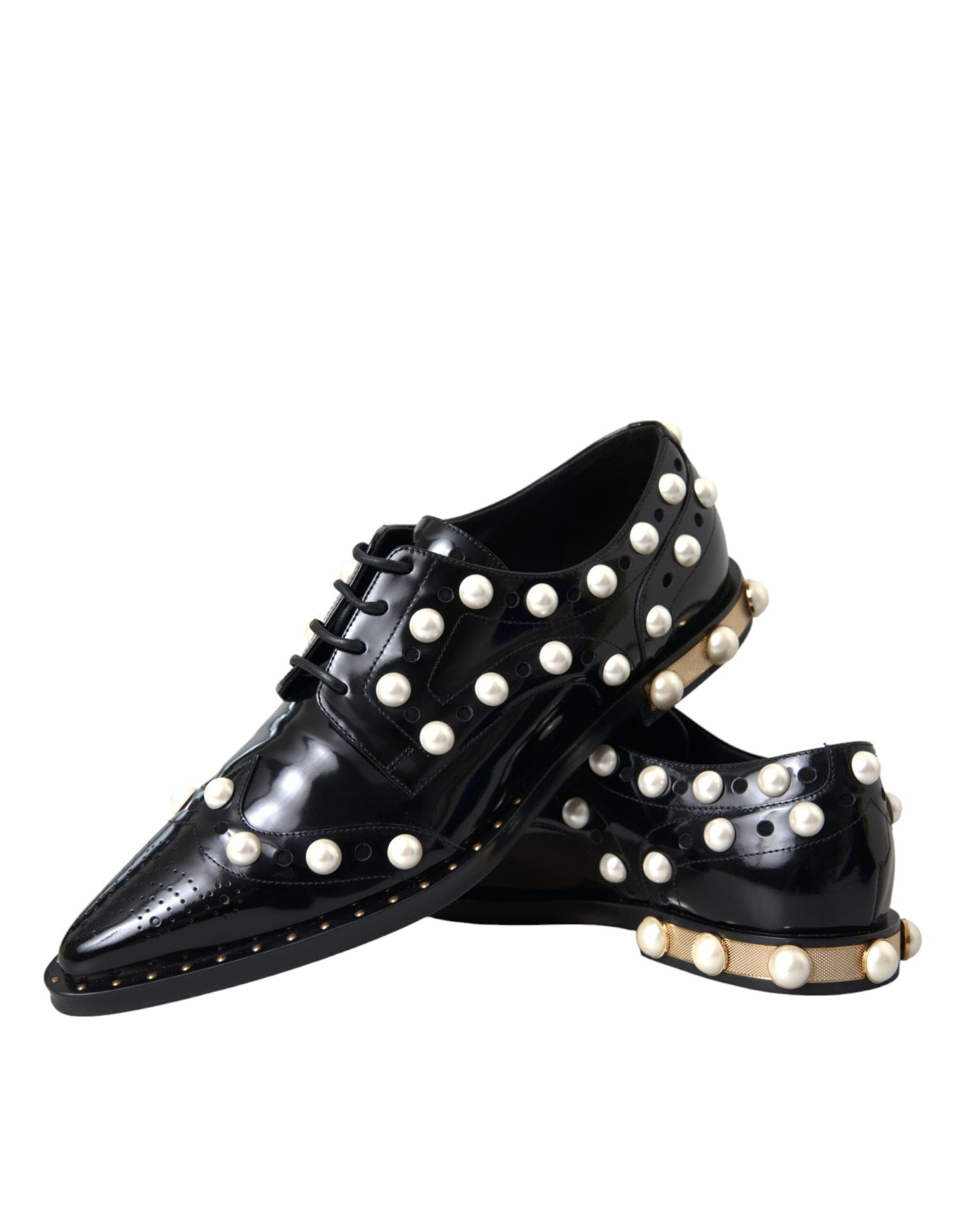 Dolce & Gabbana Black Leather Faux Pearl Dress Broque Shoes EU40 / US9.5