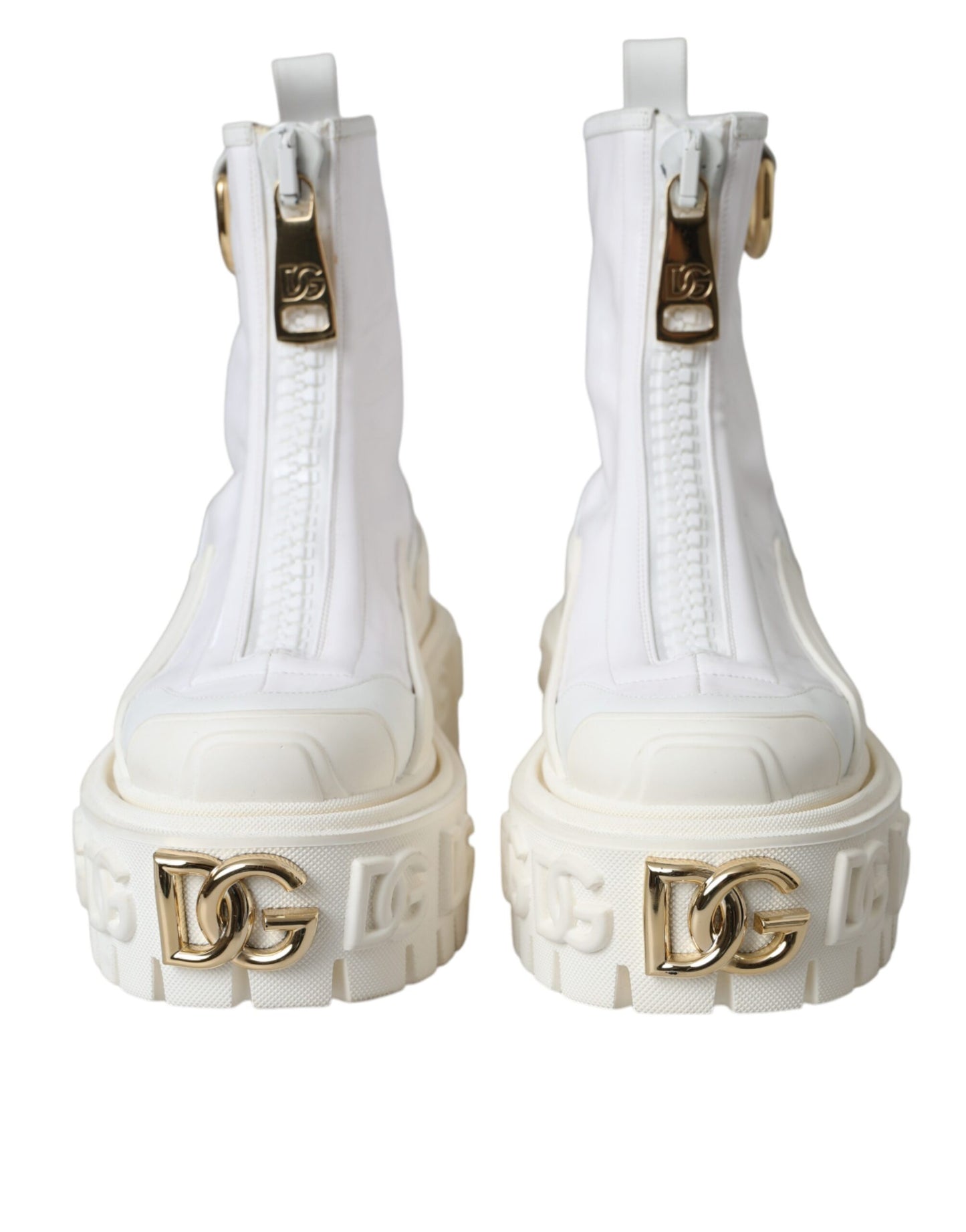 Dolce & Gabbana White Leather Rubber Logo Ankle Boots Shoes EU36 / US5.5