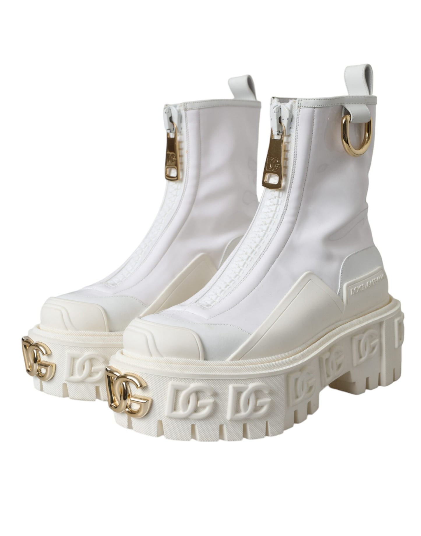 Dolce & Gabbana White Leather Rubber Logo Ankle Boots Shoes EU36 / US5.5