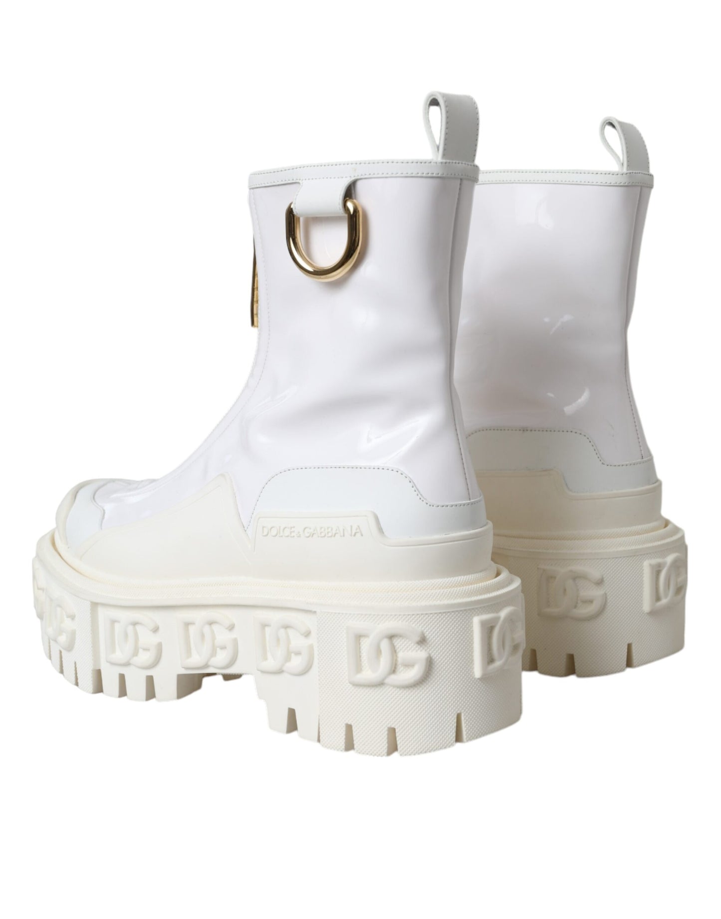 Dolce & Gabbana White Leather Rubber Logo Ankle Boots Shoes EU36 / US5.5