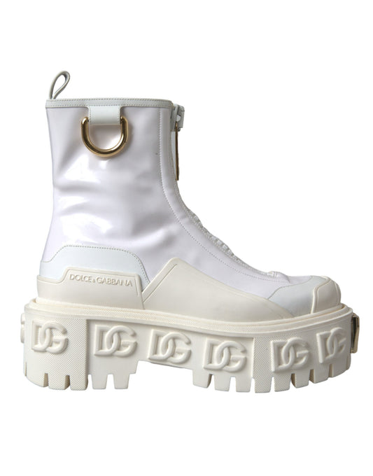 Dolce & Gabbana White Leather Rubber Logo Ankle Boots Shoes EU36 / US5.5